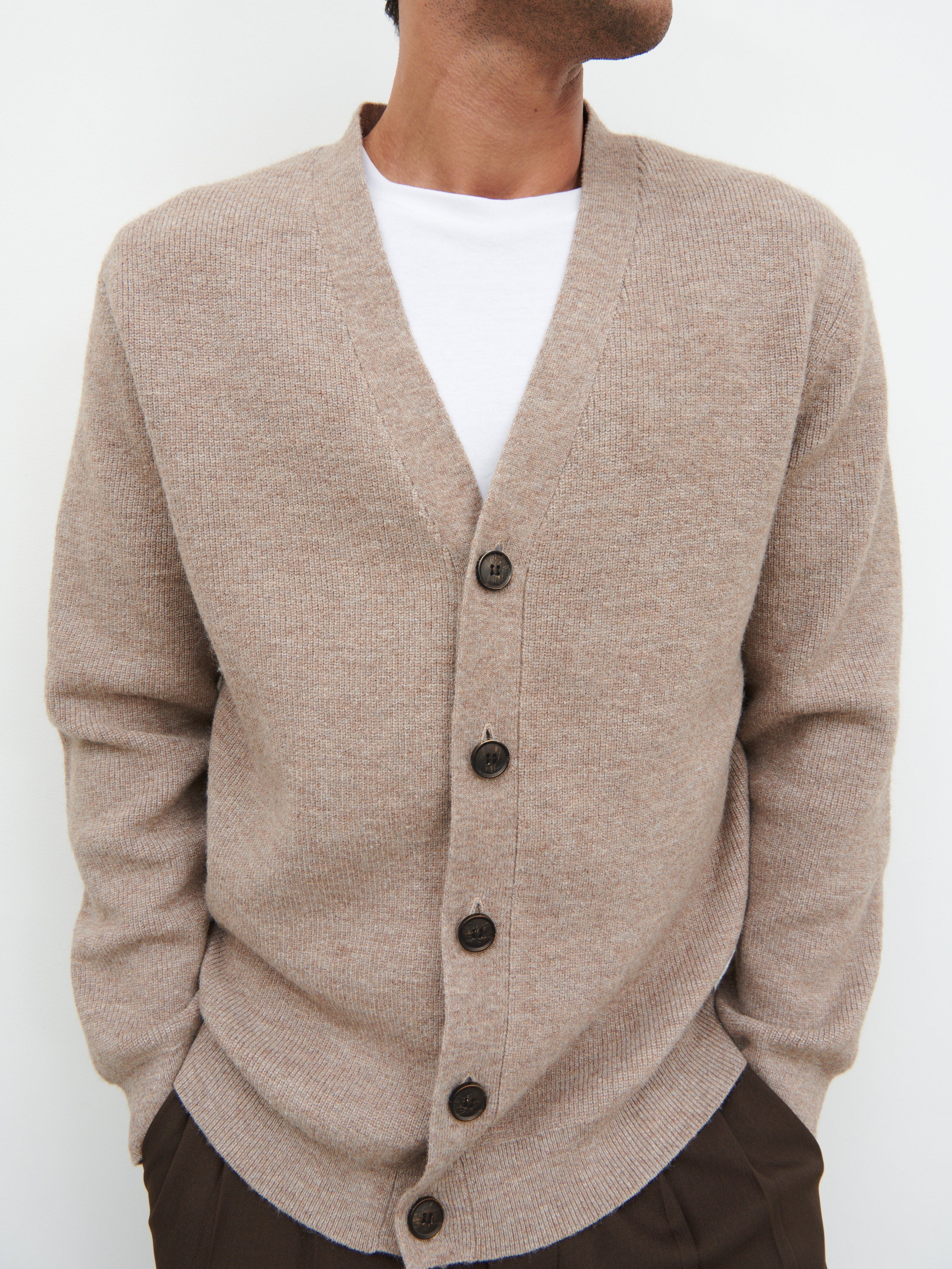 Frederick Button Down Cardigan - Light Brown Marl - Image 3