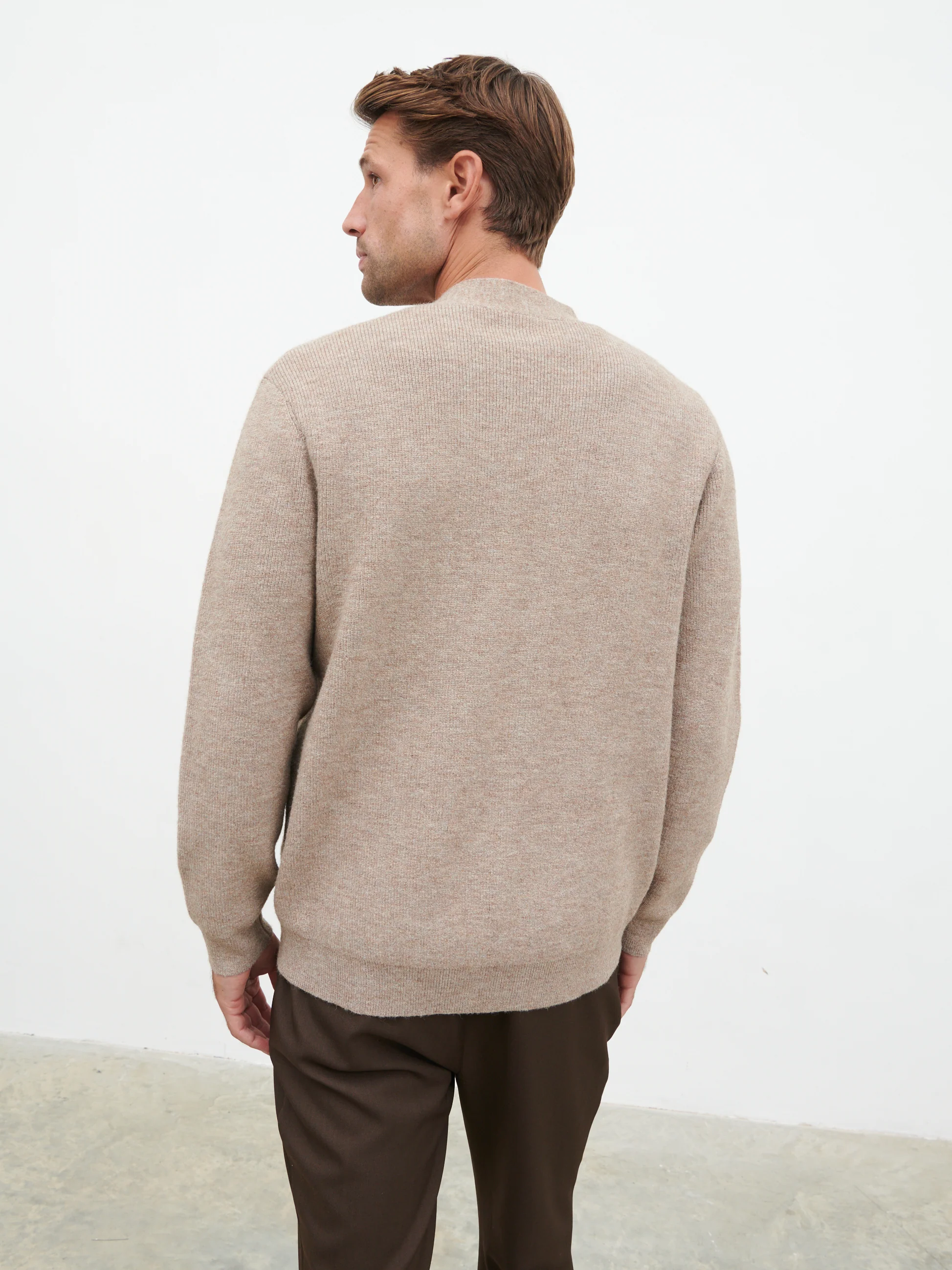 Frederick Button Down Cardigan - Light Brown Marl - Image 5