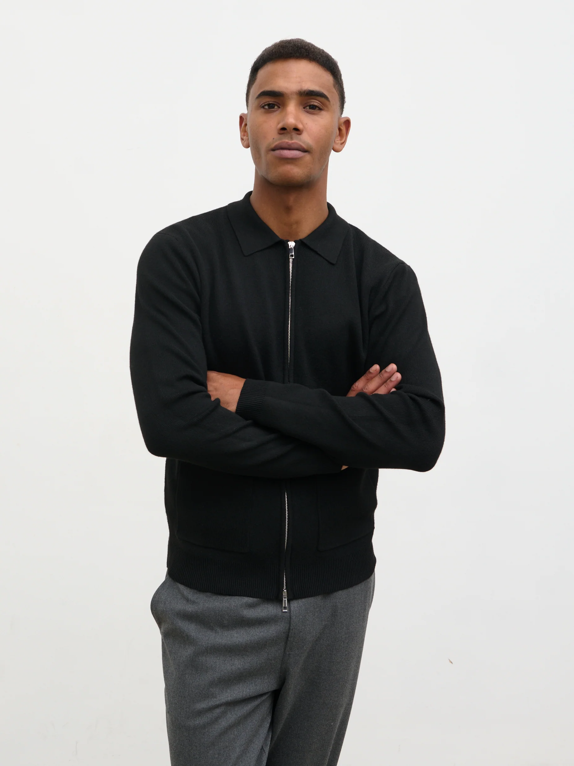 Guy Collar Zip Knit Jacket - Black - Image 5
