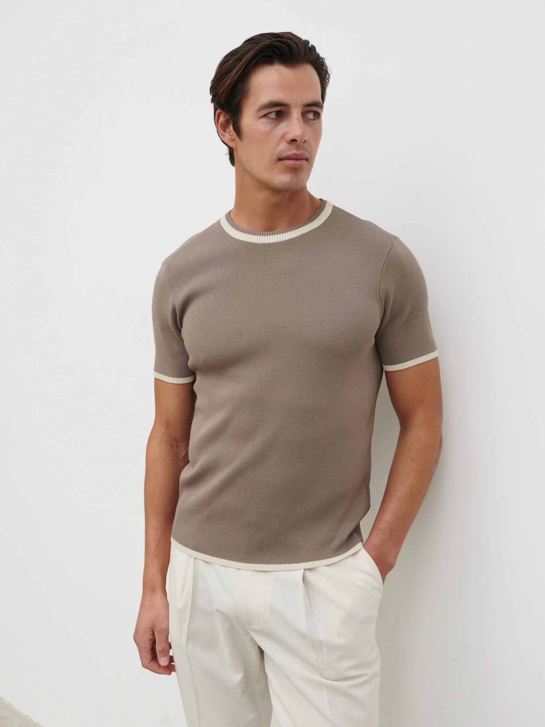 Harley Knit T-Shirt - Dark Taupe and Cream - Image 3