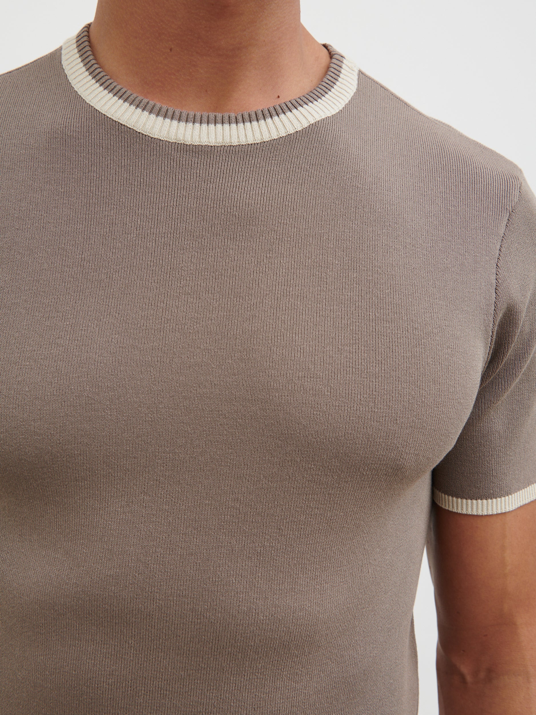 Harley Knit T-Shirt - Dark Taupe and Cream - Image 5