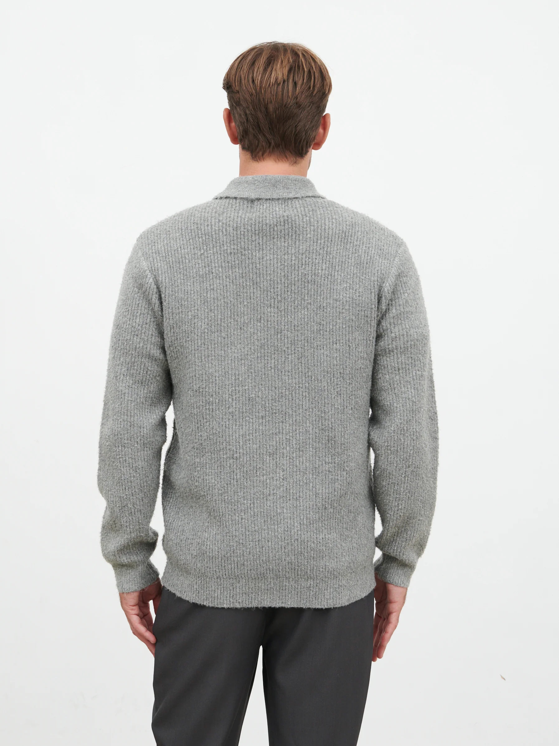 Henley Boucle Knit Zip Jumper - Charcoal - Image 8