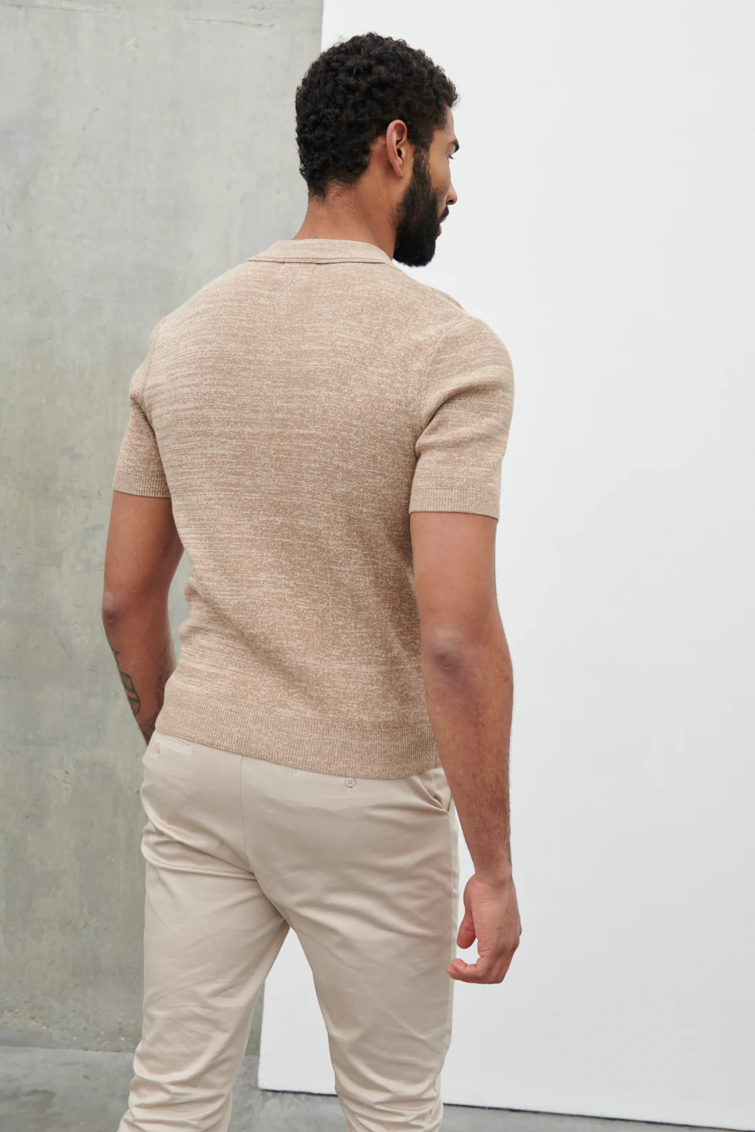 Isaac Space Dye Knit Polo - Beige - Image 4