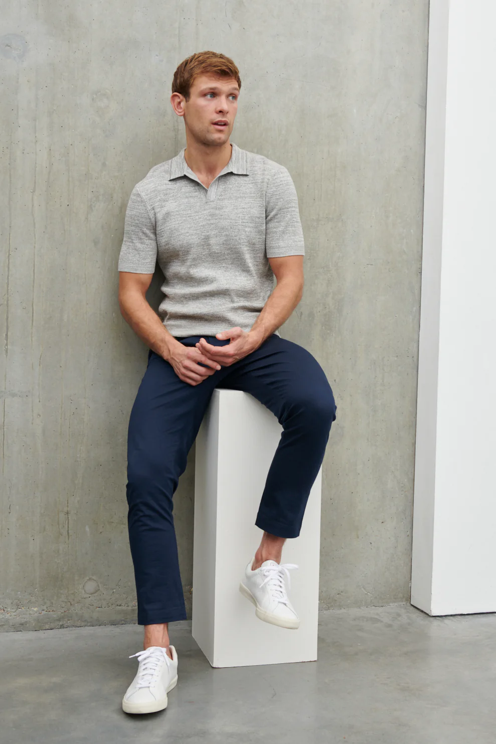 Isaac Space Dye Knit Polo - Grey - Image 3