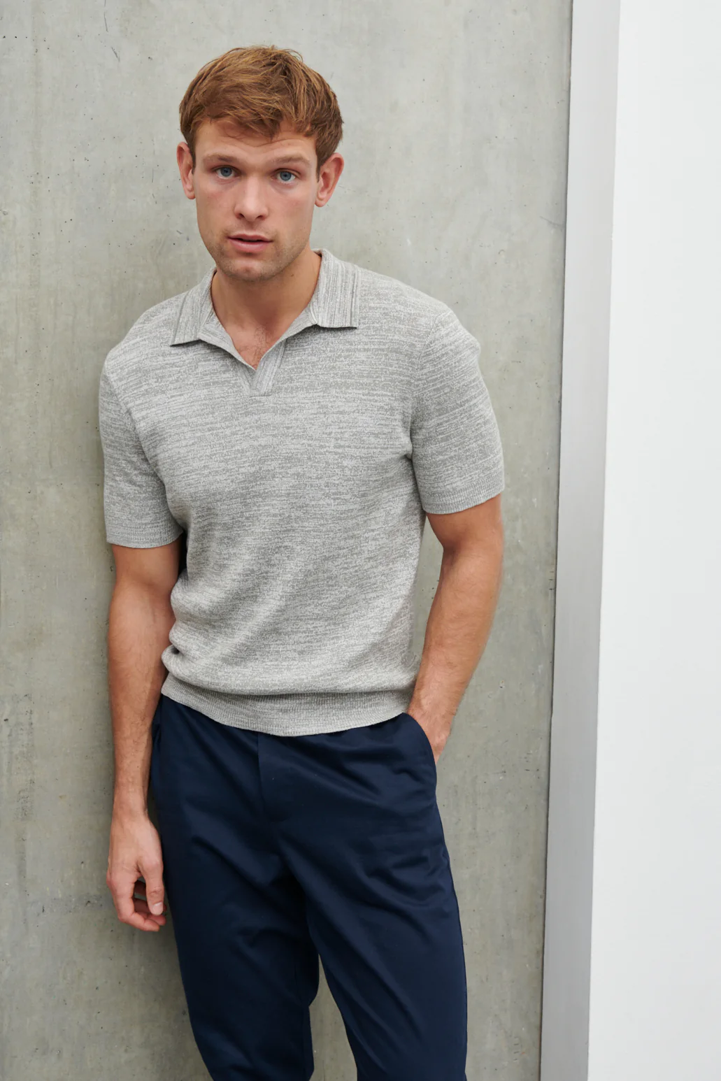 Isaac Space Dye Knit Polo - Grey - Image 4