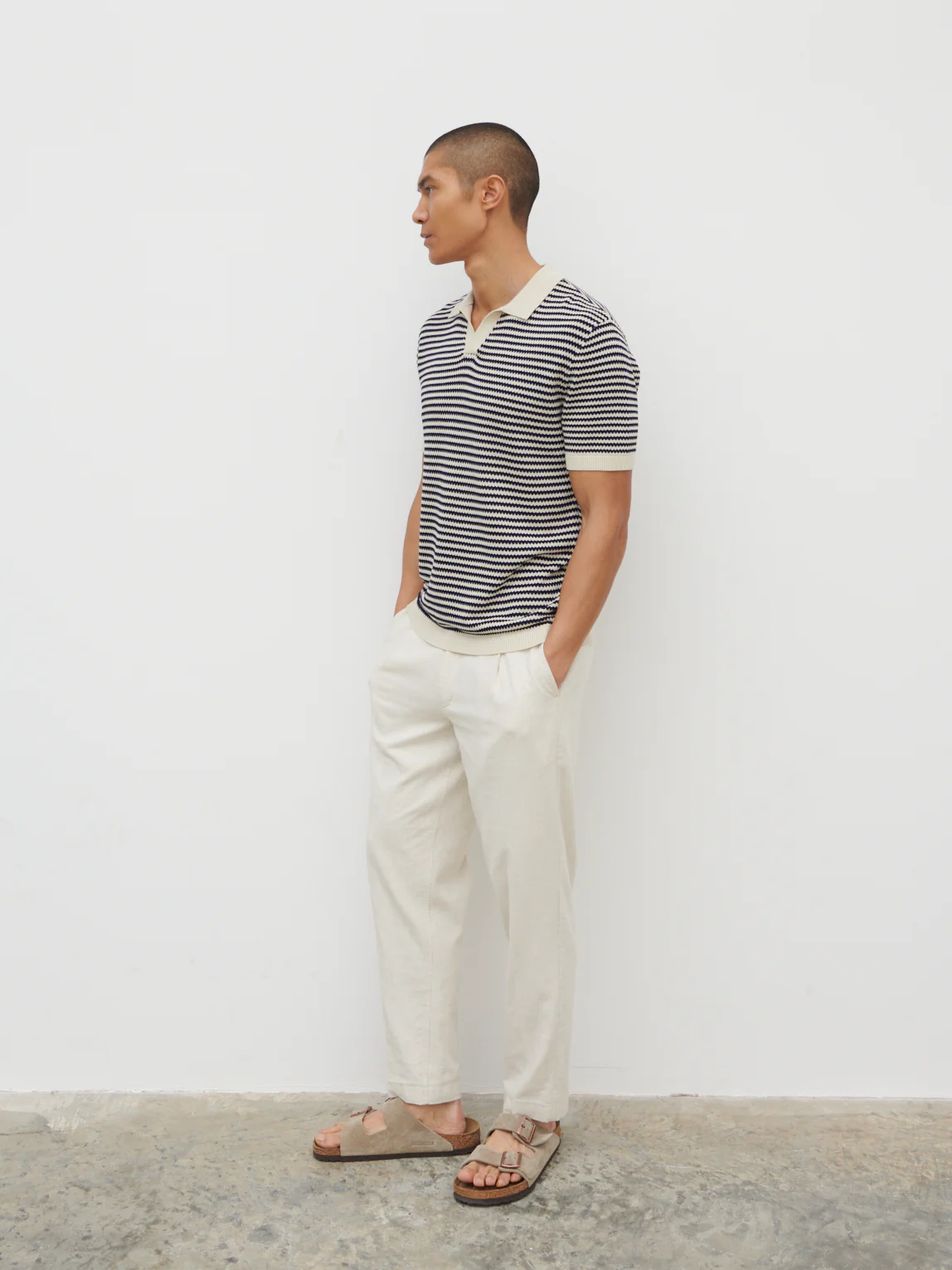 Jacob Stripe Knit Polo - Navy and Cream - Image 4
