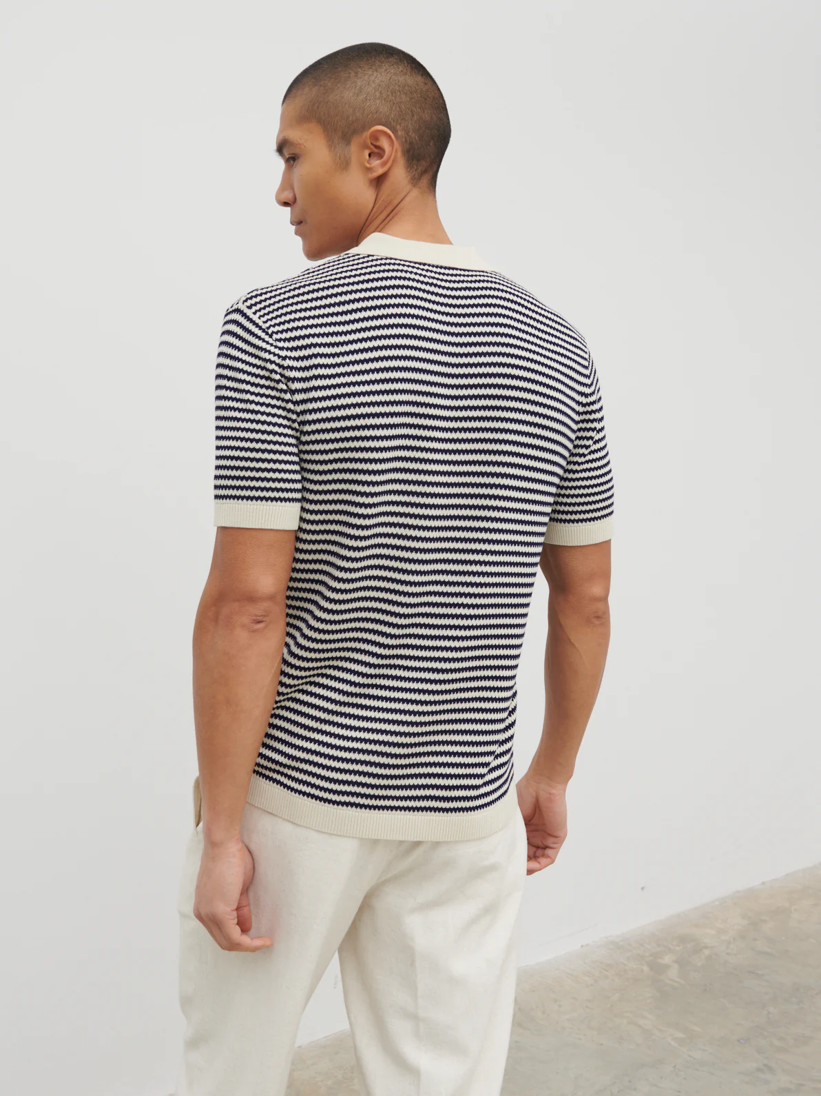 Jacob Stripe Knit Polo - Navy and Cream - Image 6