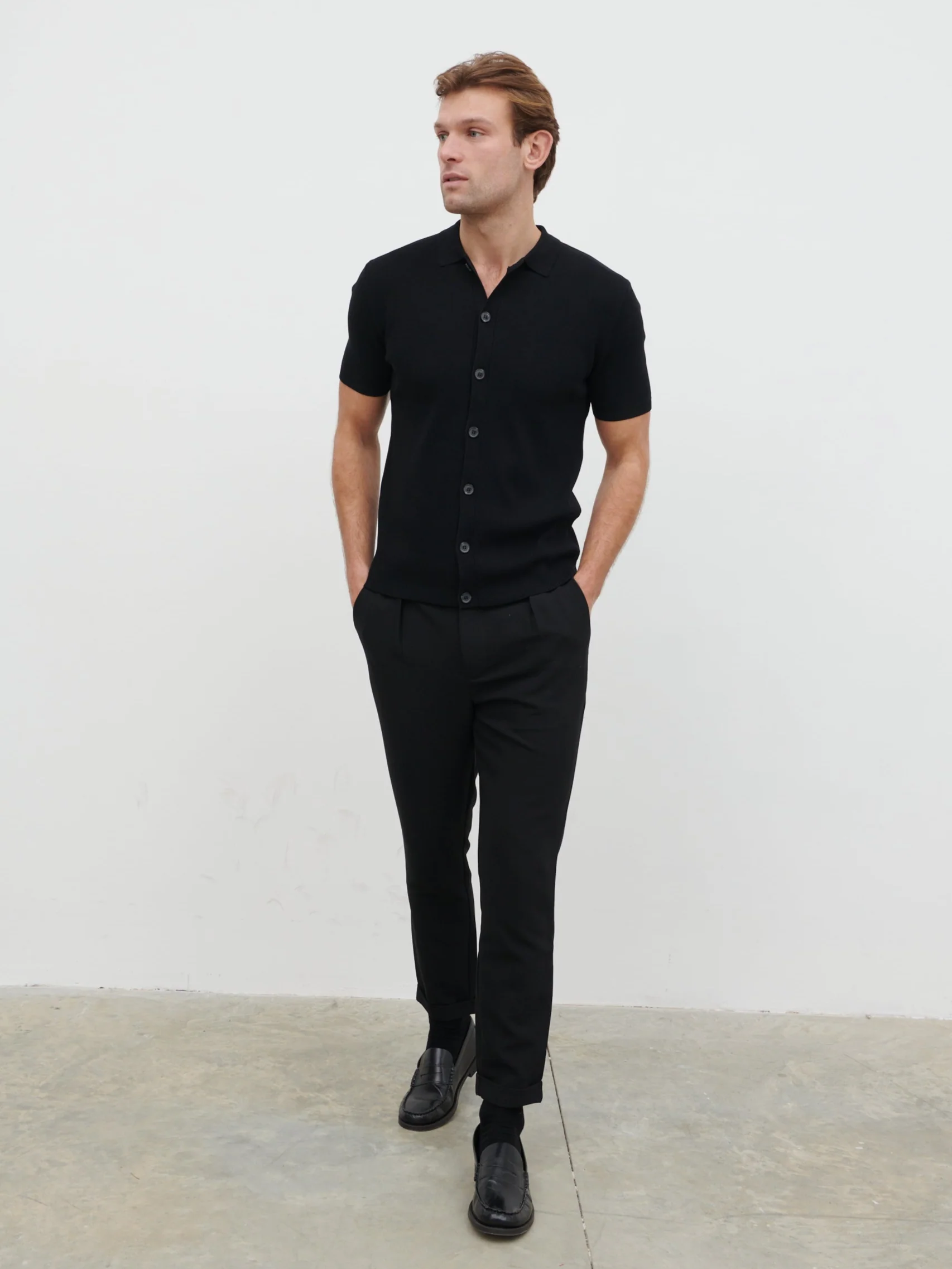 Jasper Button Down Knitted Shirt - Black - Image 3
