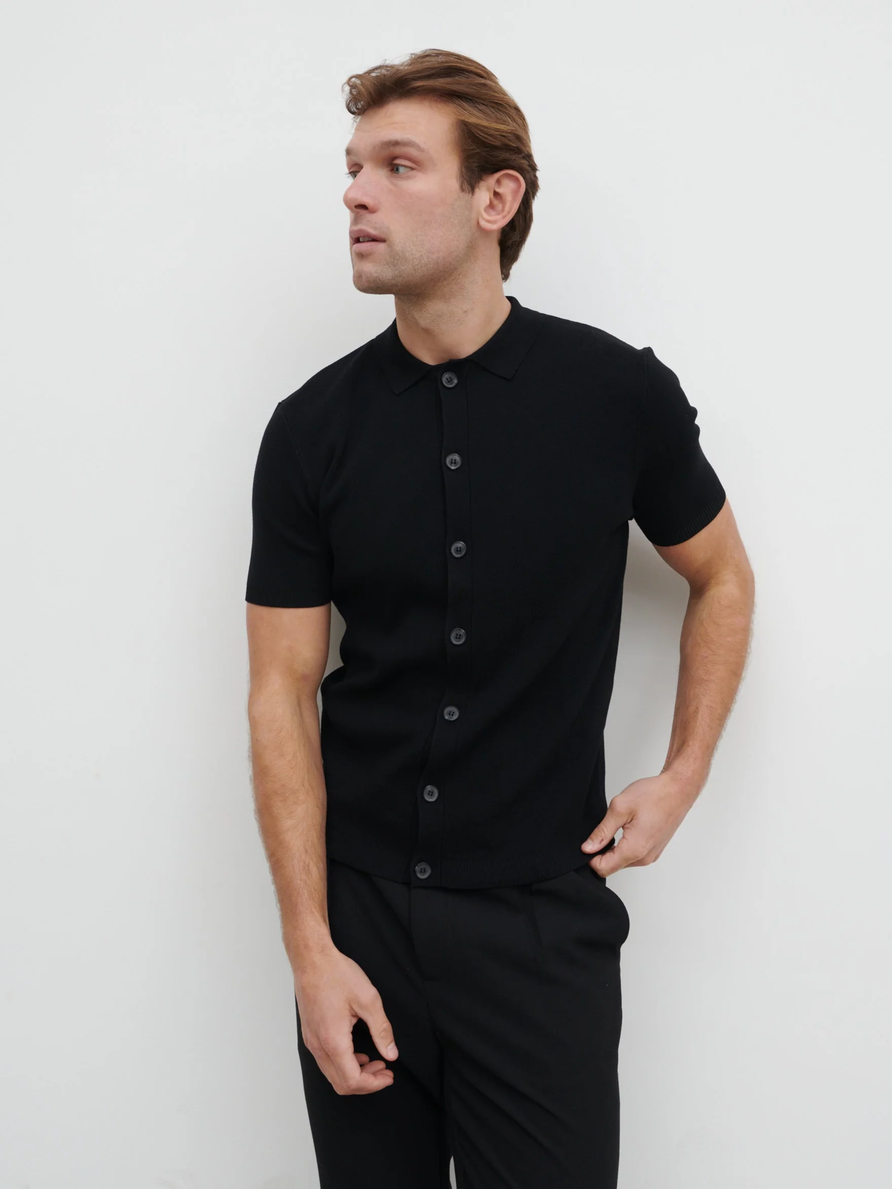 Jasper Button Down Knitted Shirt - Black - Image 6