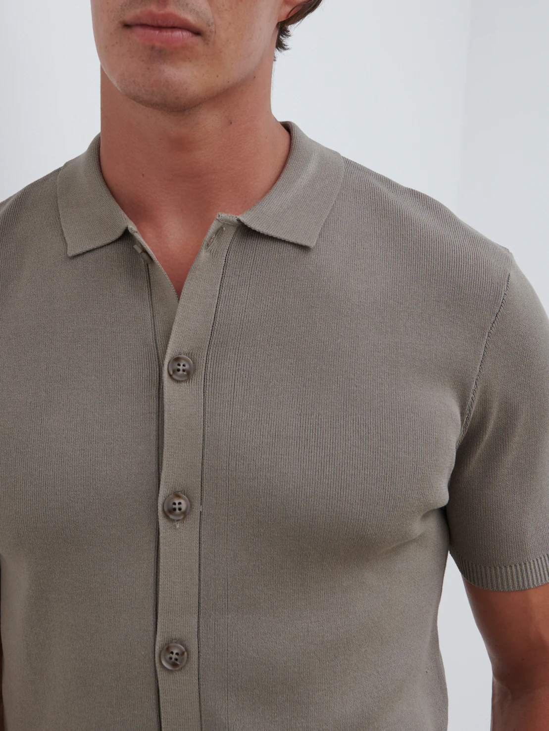 Jasper Button Down Knitted Shirt - Dark Taupe - Image 3