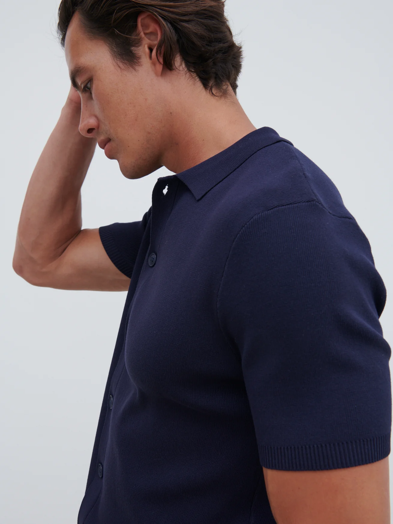 Jasper Button Down Knitted Shirt - Navy - Image 4