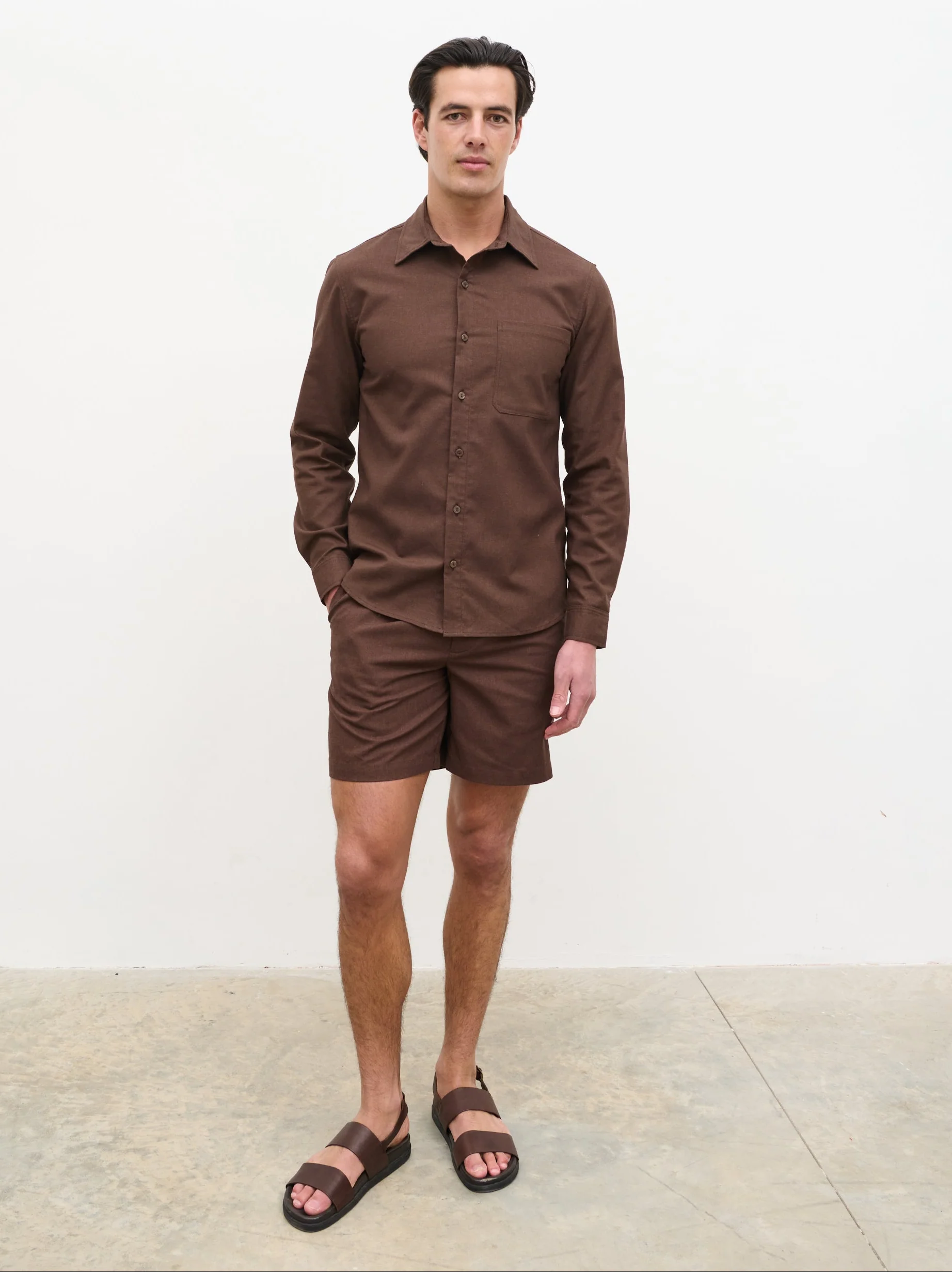 Josh Long Sleeve Linen Shirt - Brown - Image 3