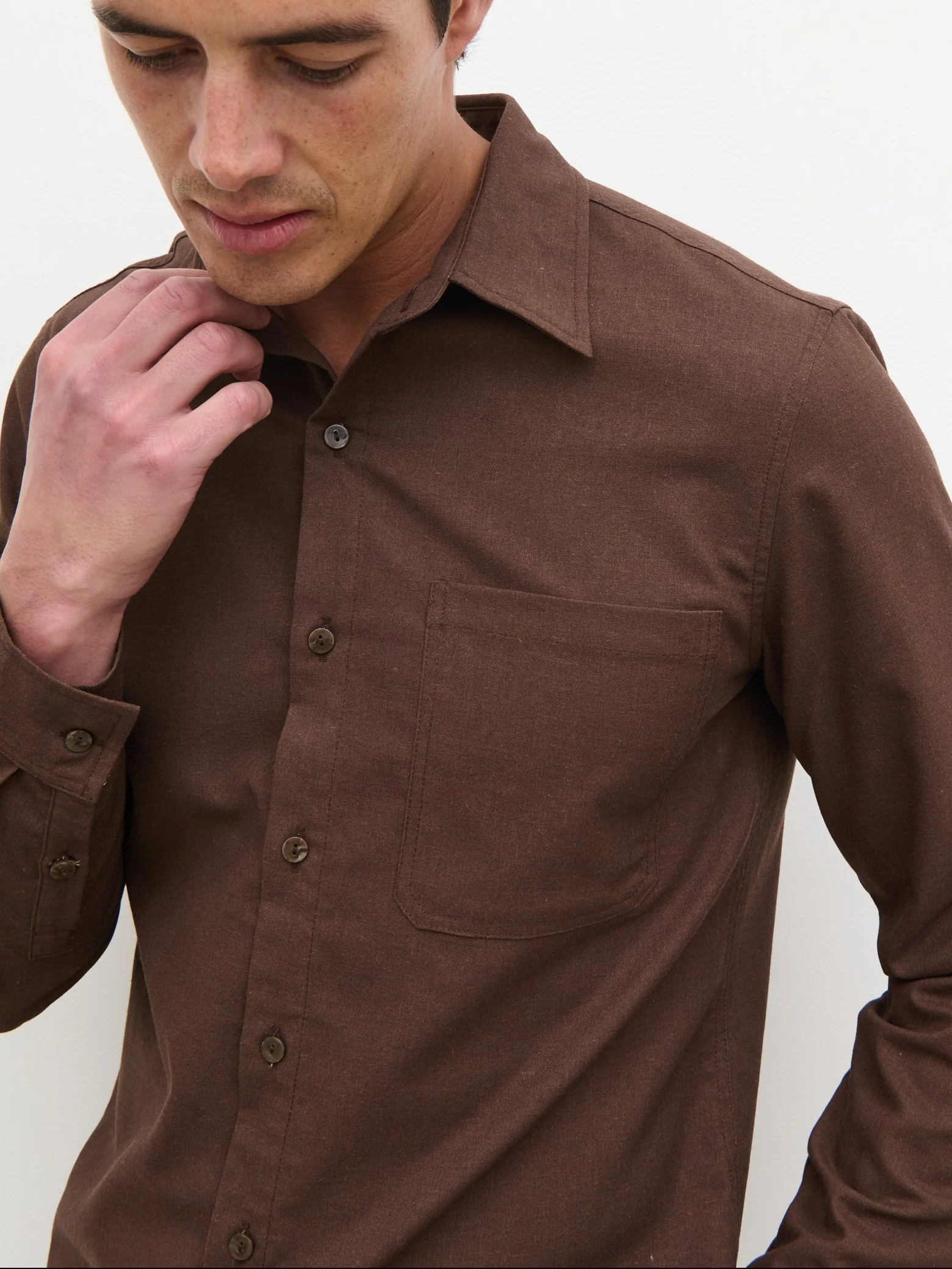 Josh Long Sleeve Linen Shirt - Brown - Image 4