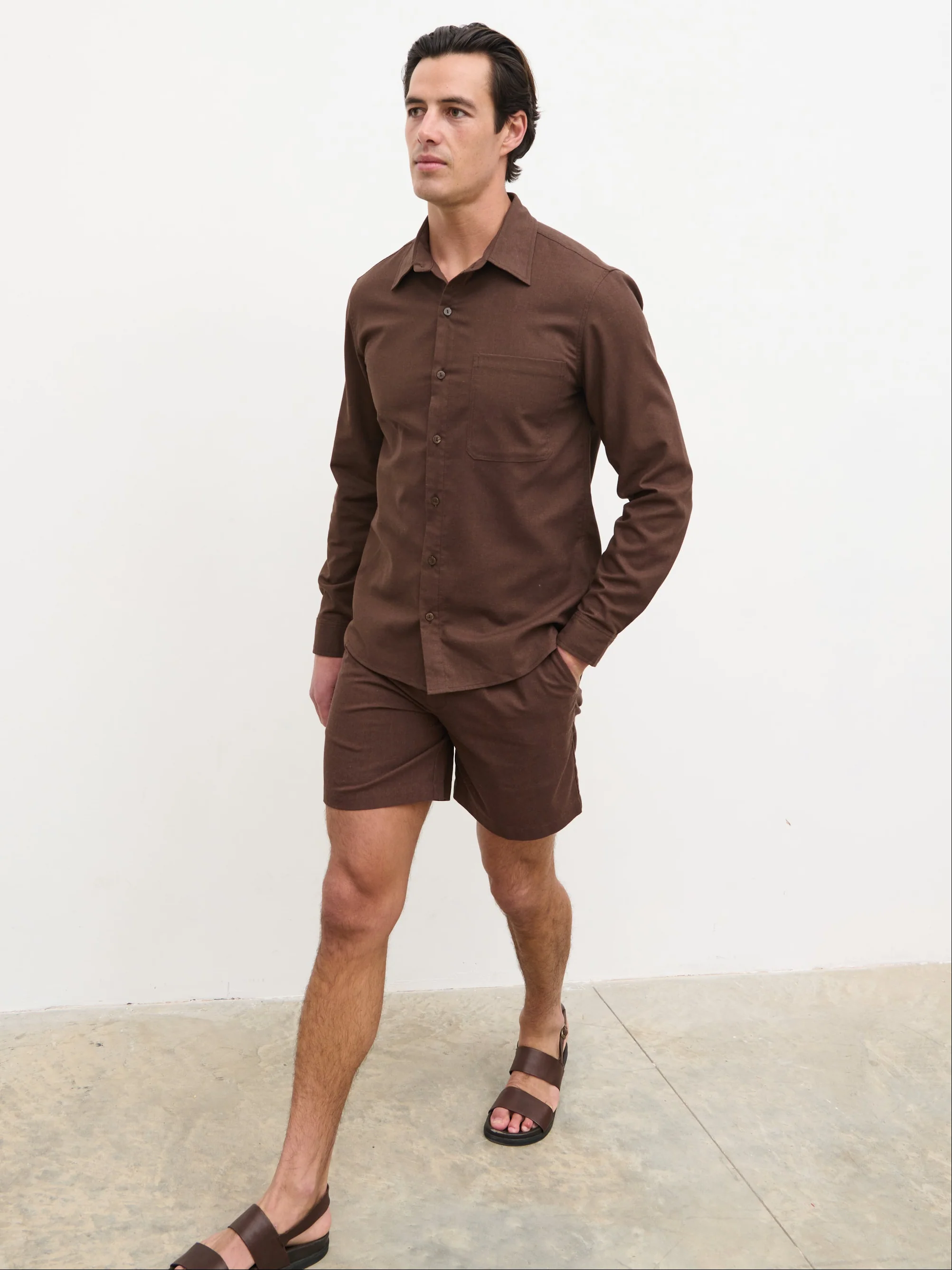 Josh Long Sleeve Linen Shirt - Brown - Image 5