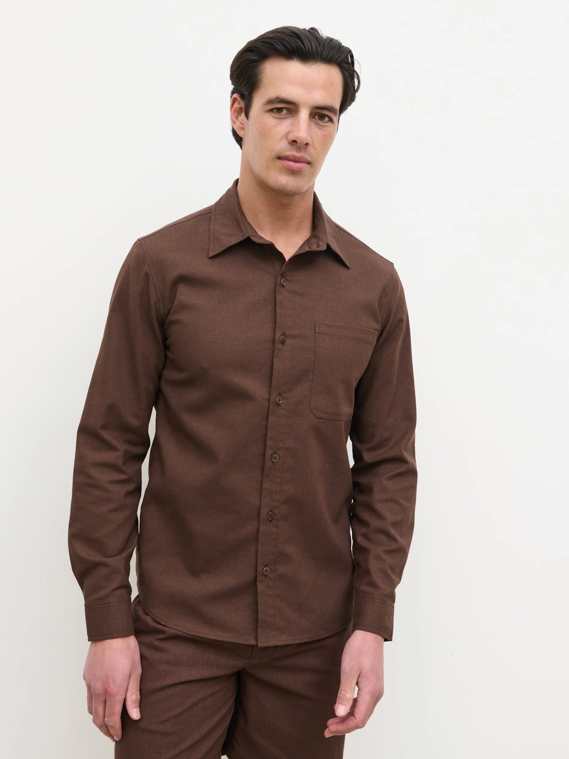 Josh Long Sleeve Linen Shirt - Brown - Image 7