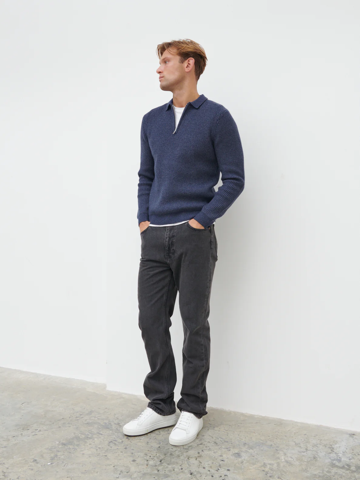 Kai Fisherman Rib Half Zip Jumper - Navy Marl - Image 4