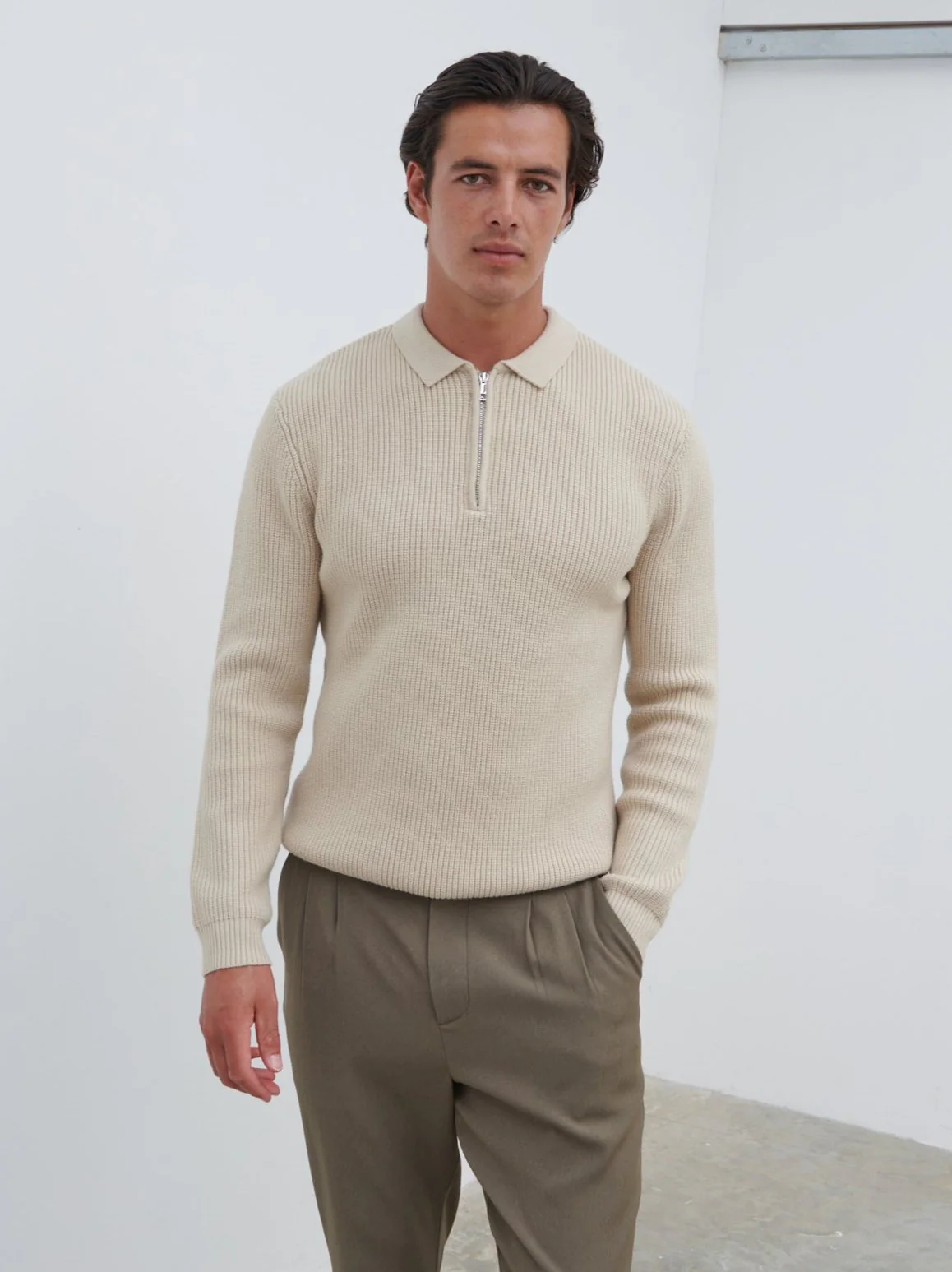 Kai Fisherman Rib Half Zip Jumper - Oatmeal - Image 5