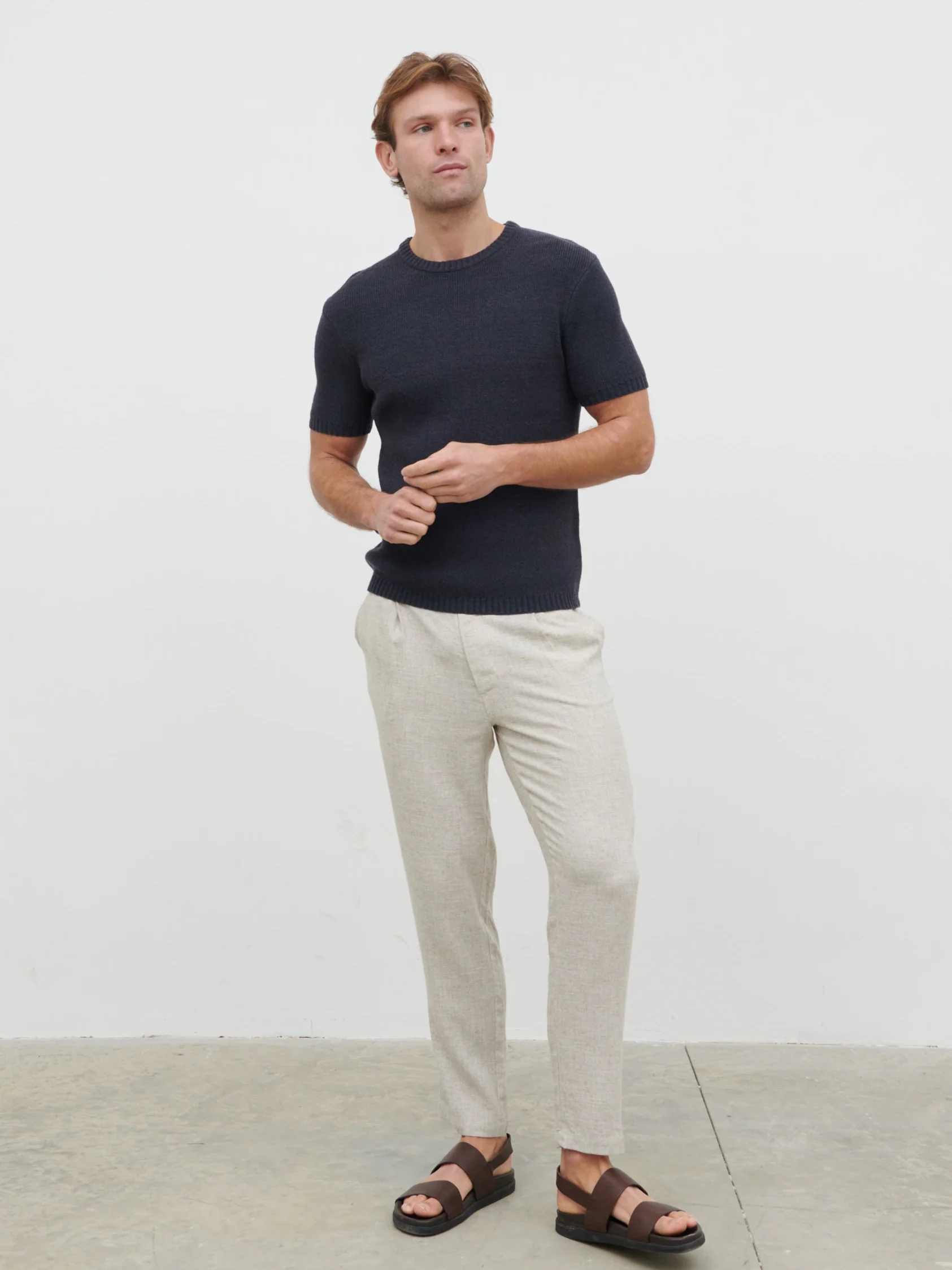 Landon Fine Tape Knit T-Shirt - Navy - Image 3