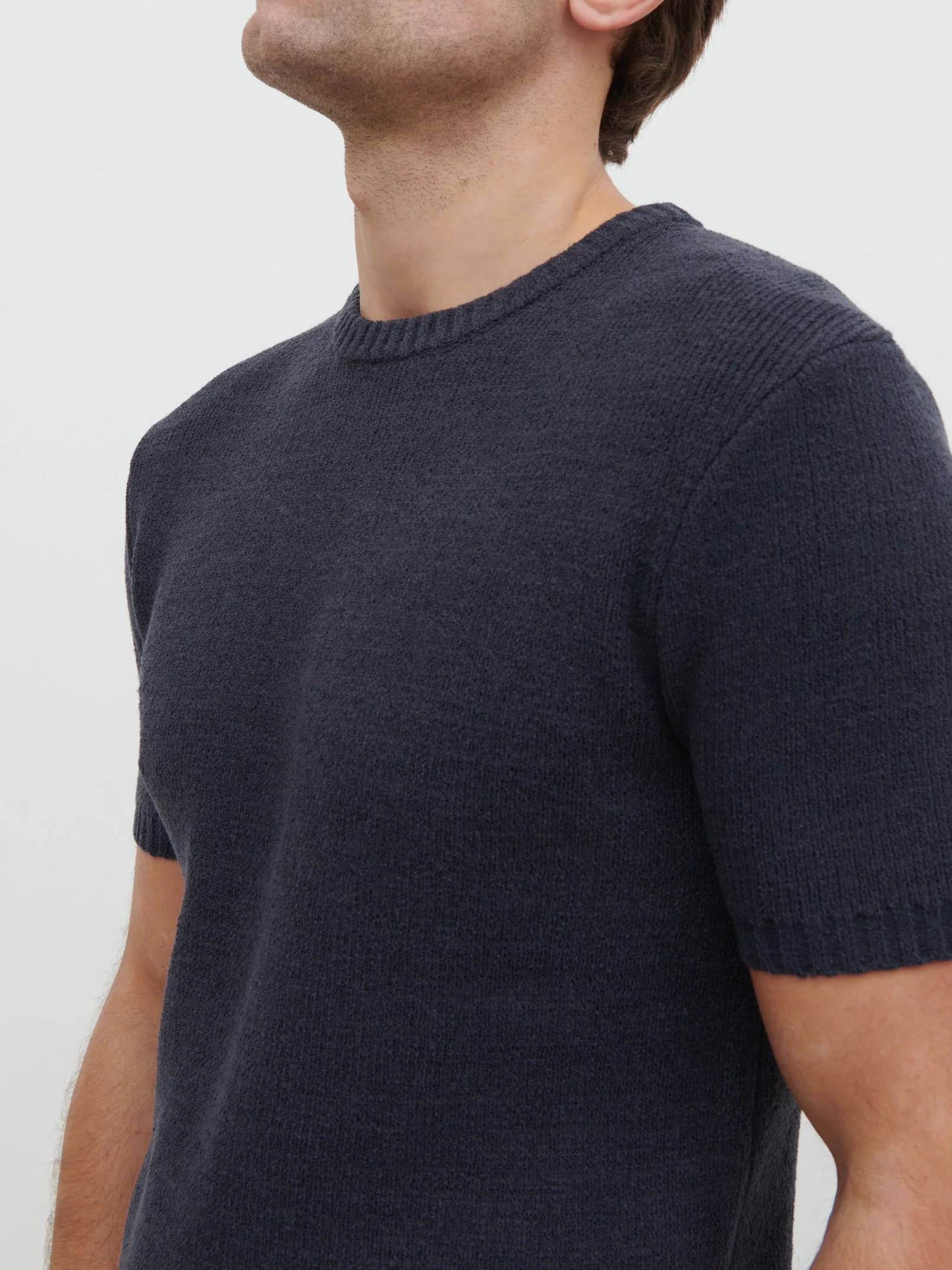 Landon Fine Tape Knit T-Shirt - Navy - Image 4