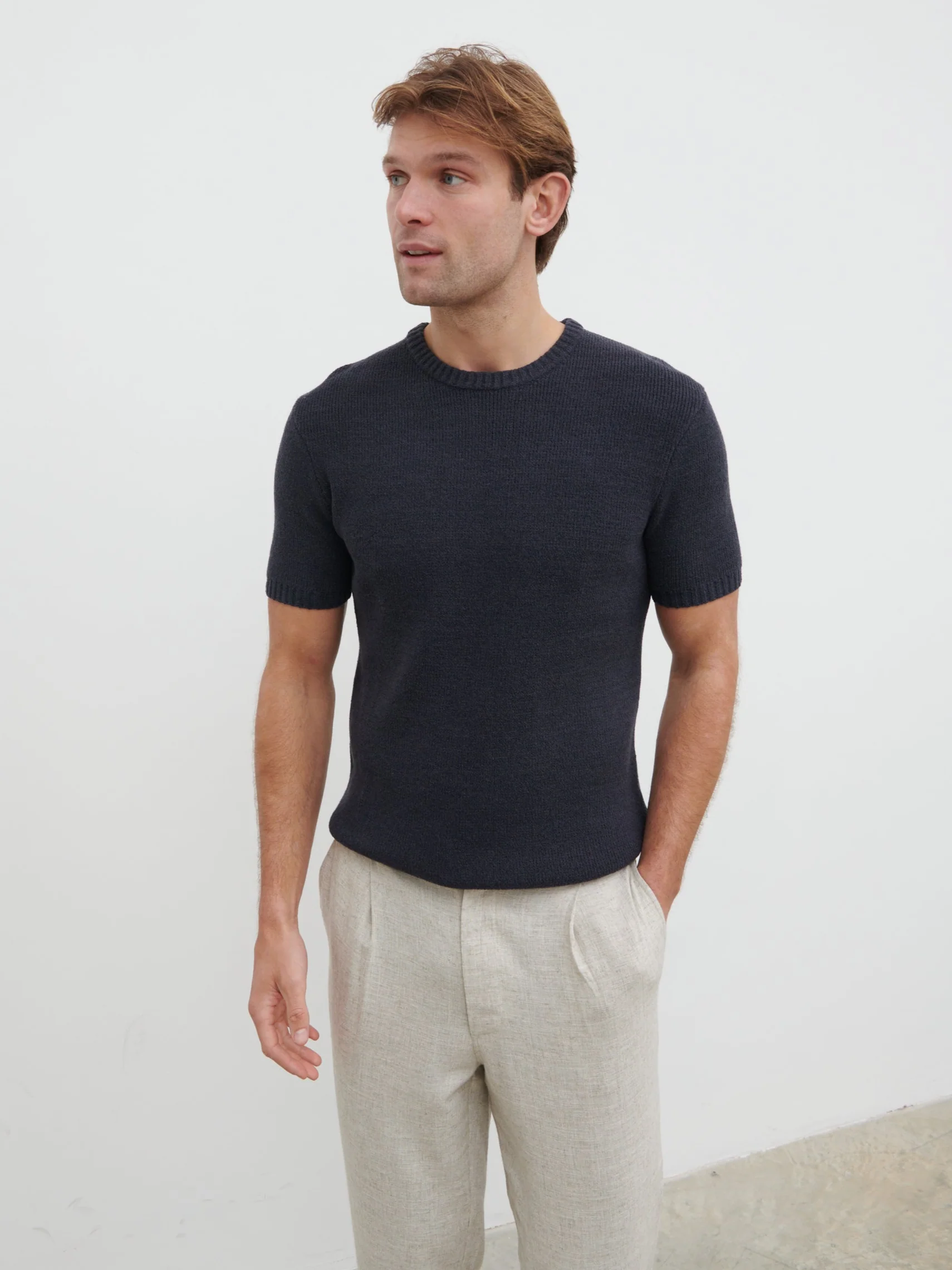 Landon Fine Tape Knit T-Shirt - Navy - Image 5