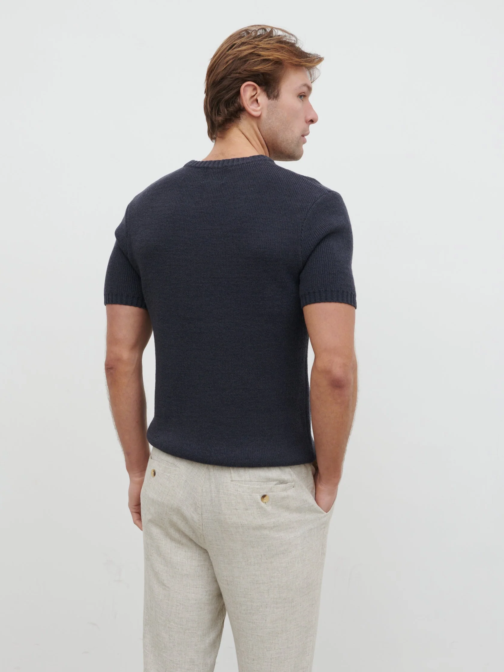 Landon Fine Tape Knit T-Shirt - Navy - Image 7