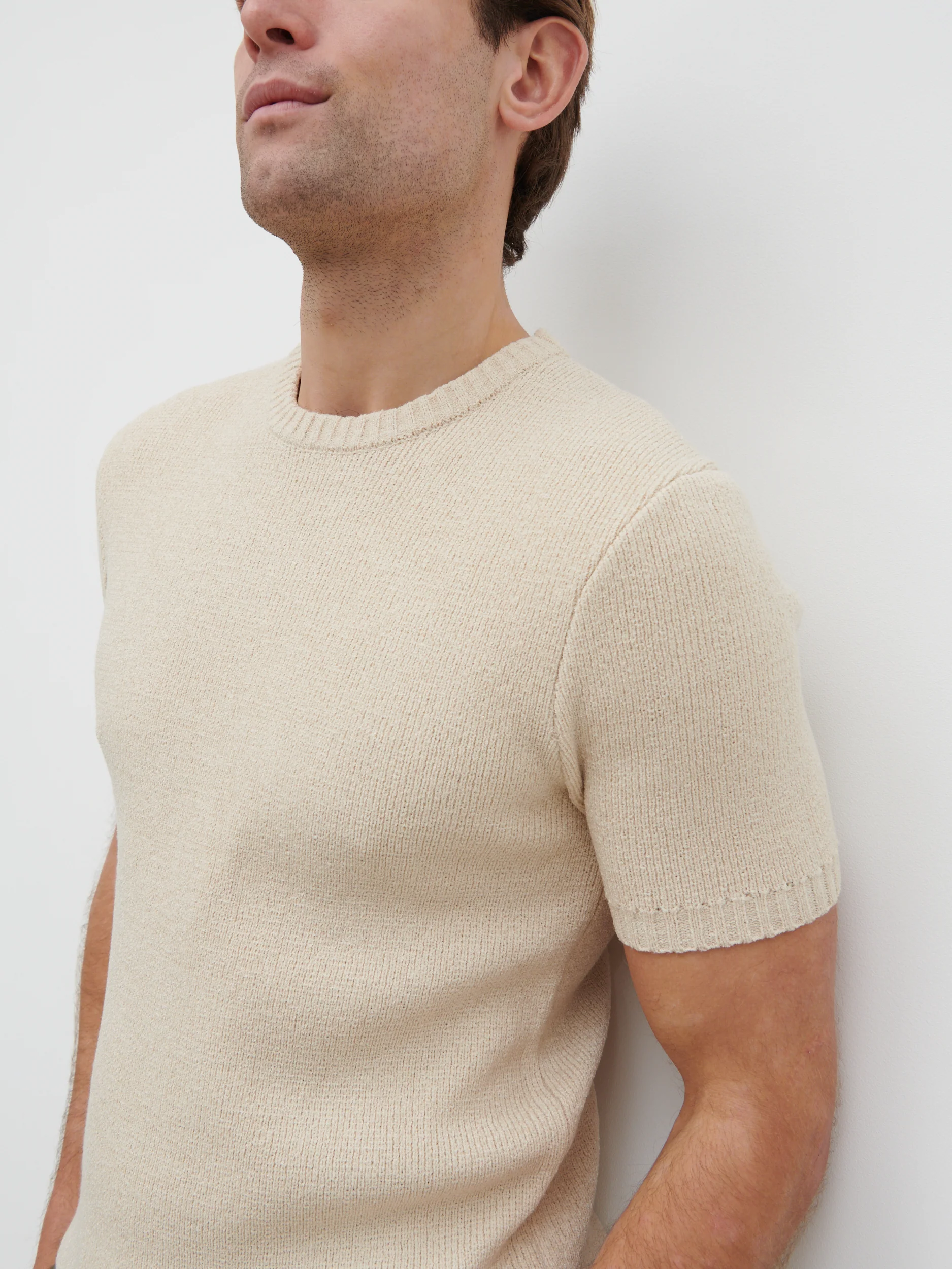 Landon Fine Tape Knit T-Shirt - Stone - Image 3