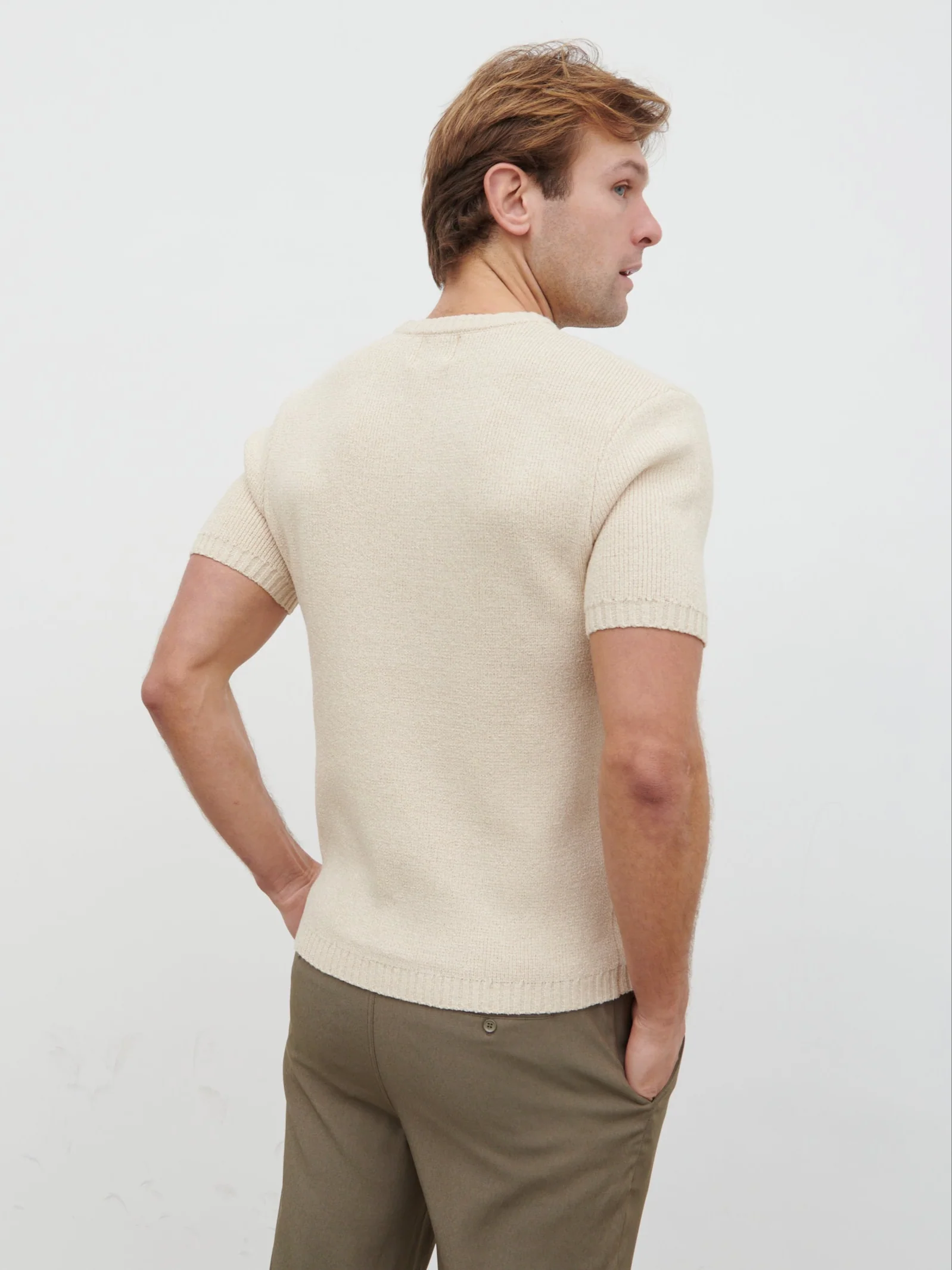 Landon Fine Tape Knit T-Shirt - Stone - Image 4