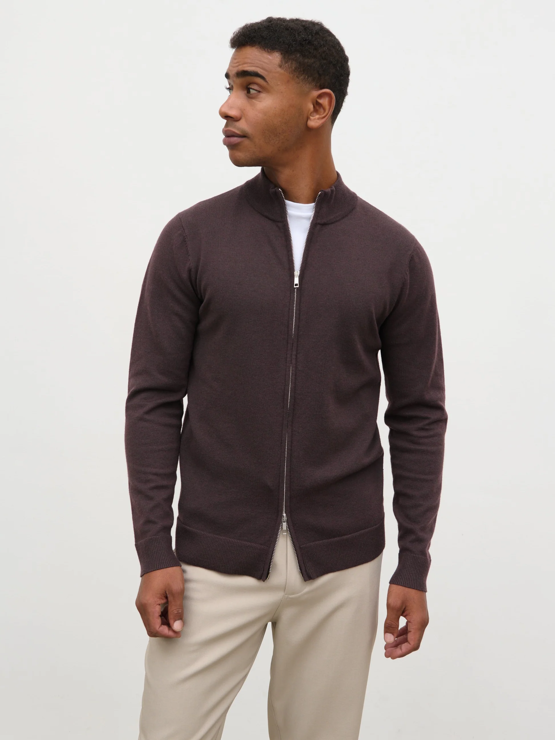 Levi Zip Knit Jacket - Chocolate Brown - Image 3