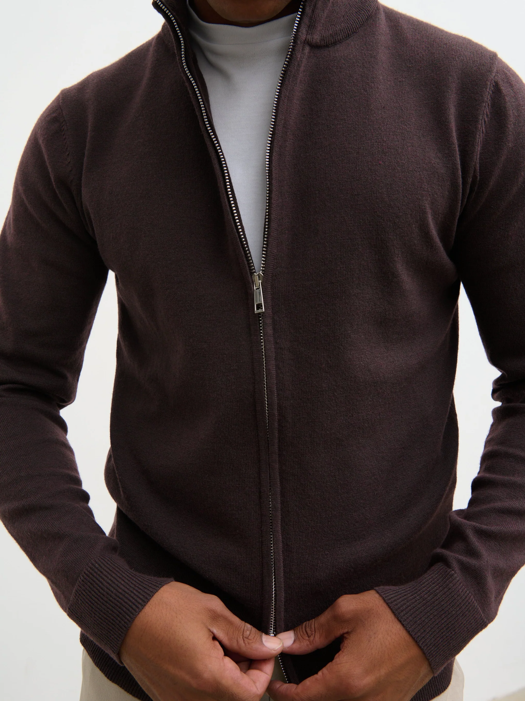 Levi Zip Knit Jacket - Chocolate Brown - Image 4