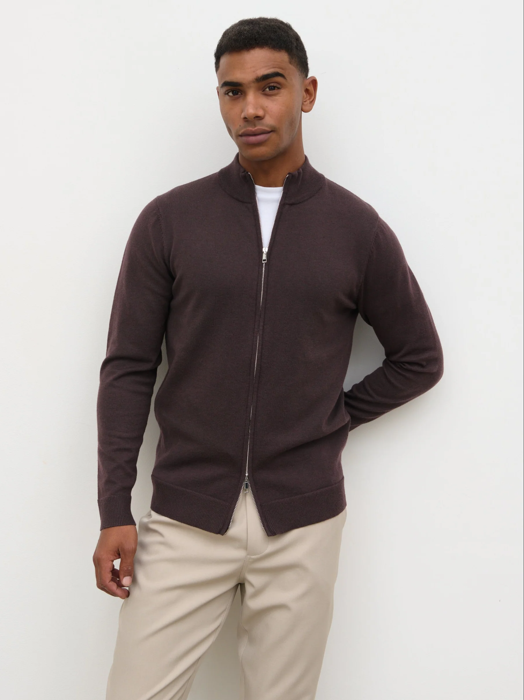 Levi Zip Knit Jacket - Chocolate Brown - Image 5