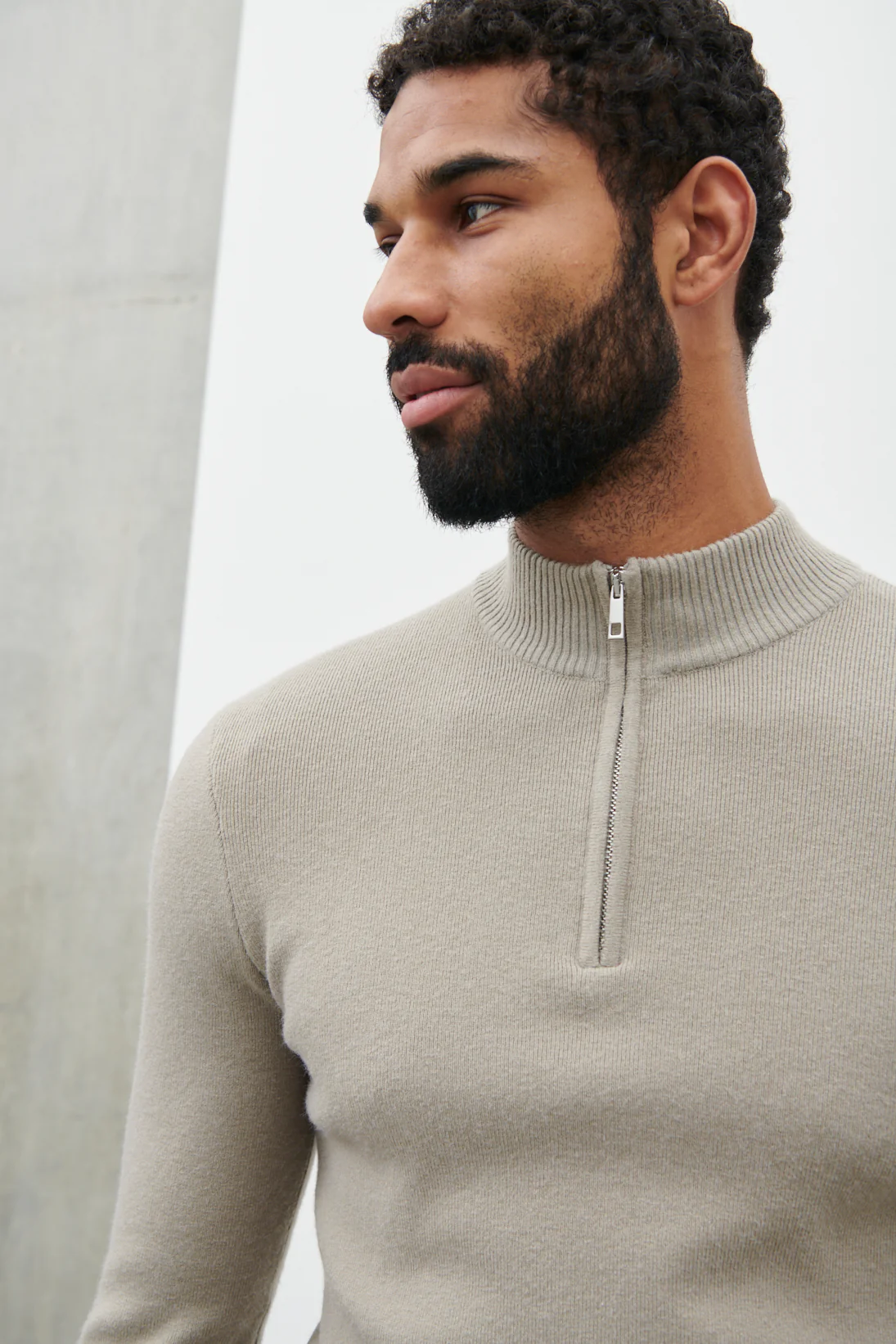 Logan Grown On Neck Half Zip Jumper - Light Taupe - Image 3