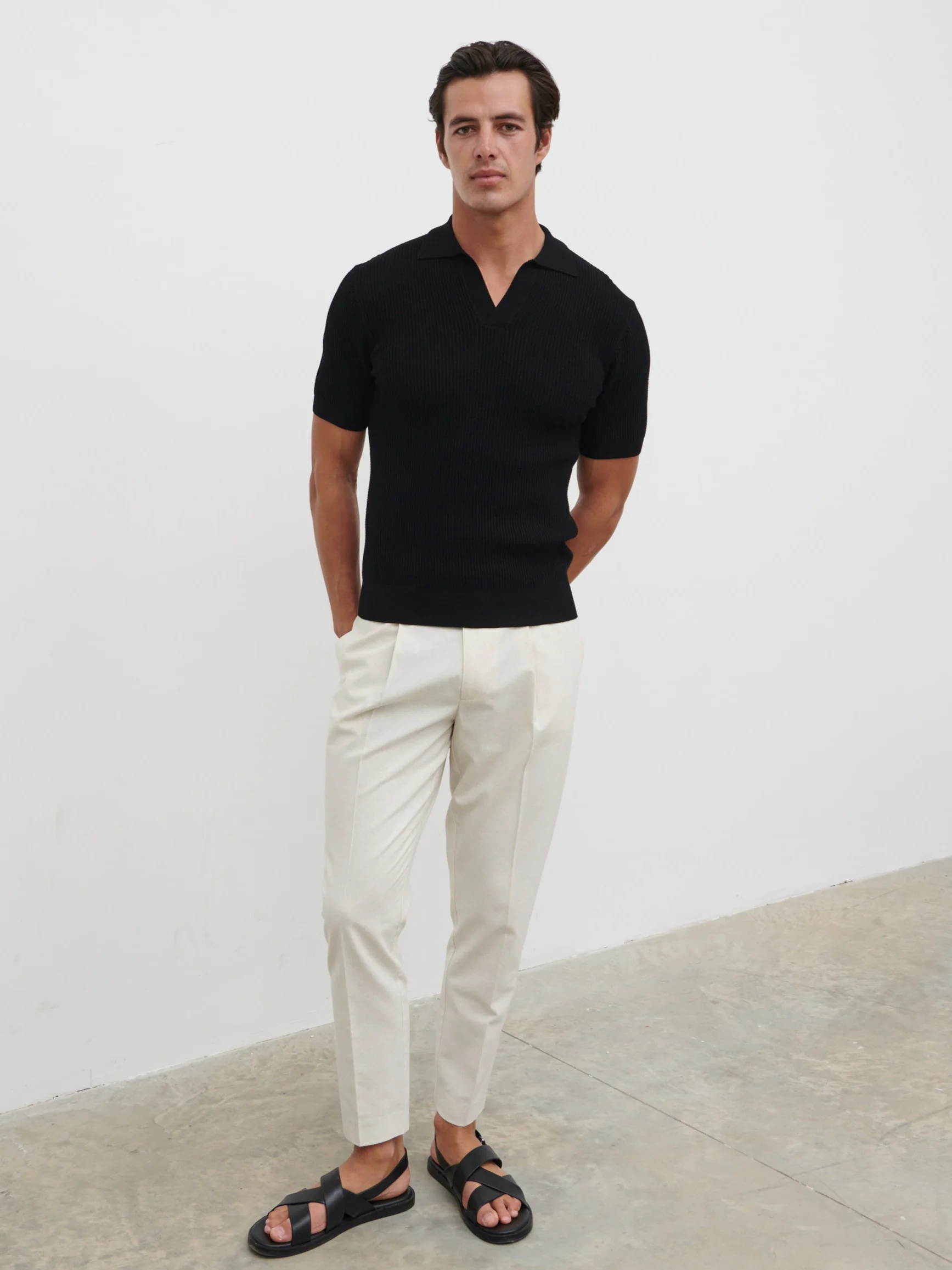 Luka Openwork Knit Polo - Black