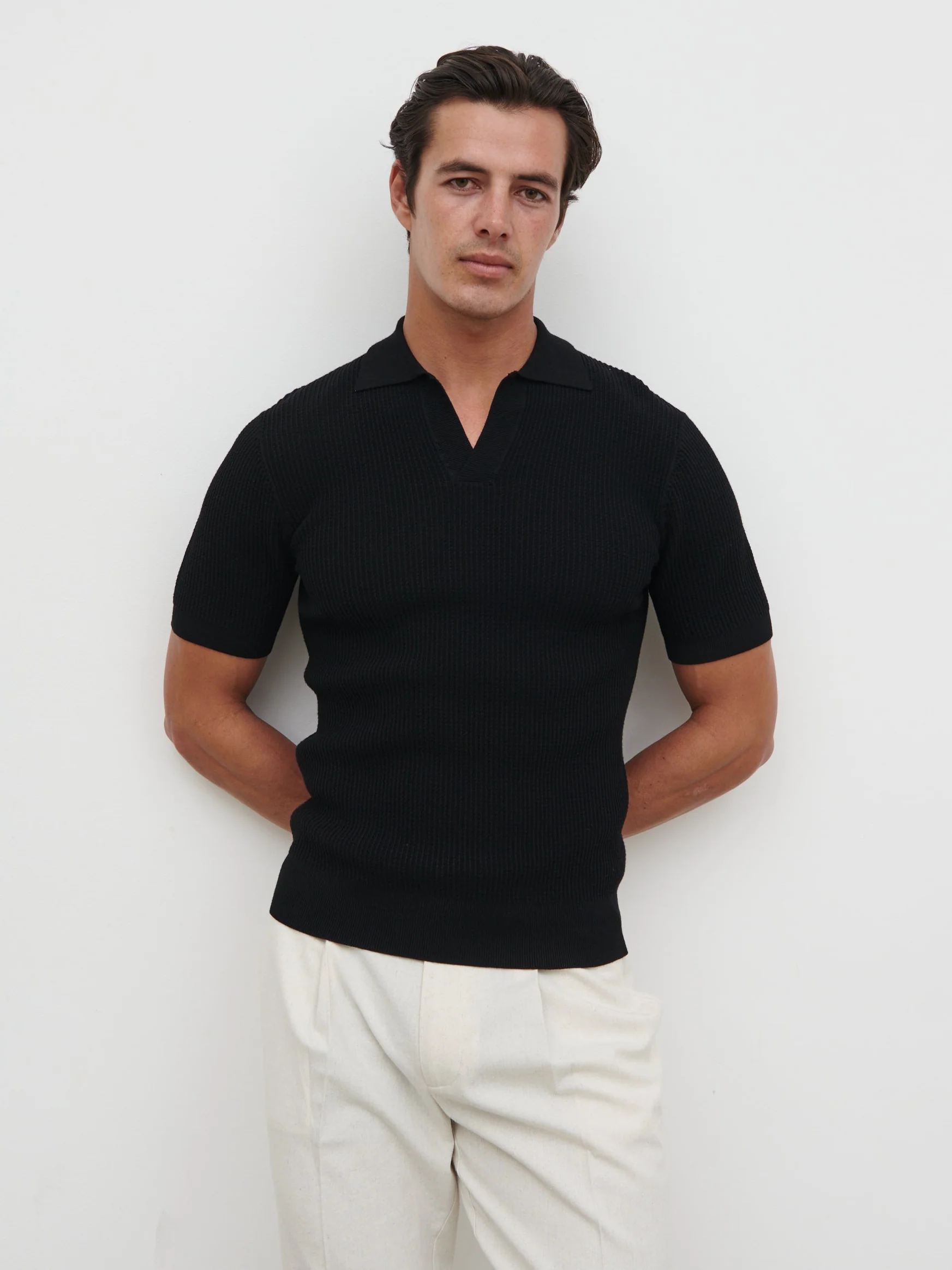 Luka Openwork Knit Polo - Black - Image 2