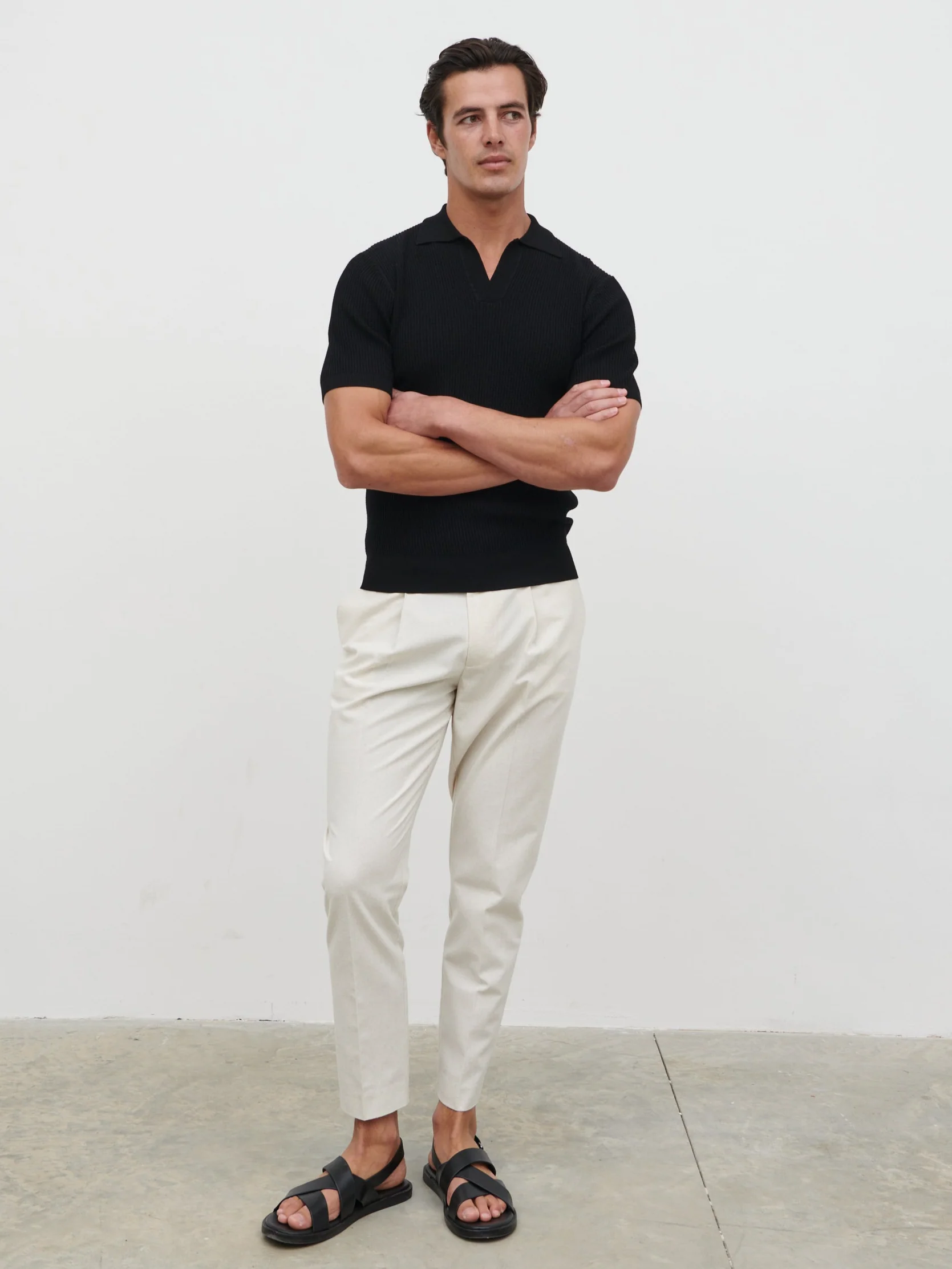 Luka Openwork Knit Polo - Black - Image 4
