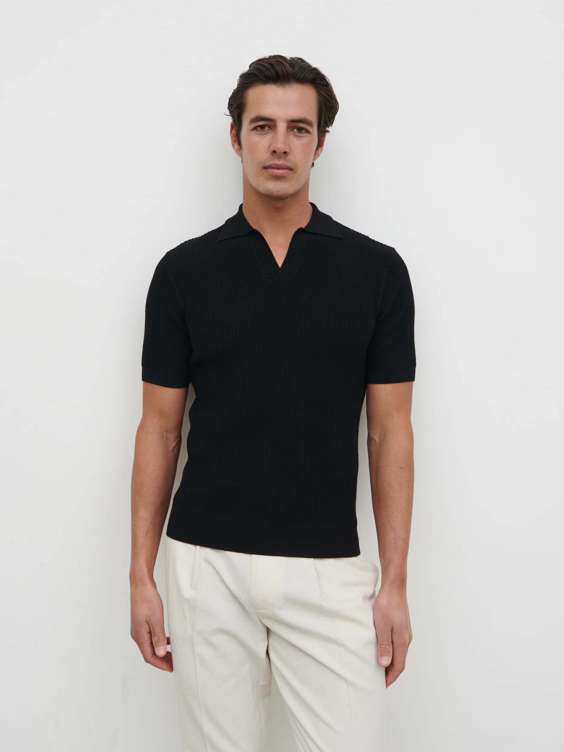 Luka Openwork Knit Polo - Black - Image 5