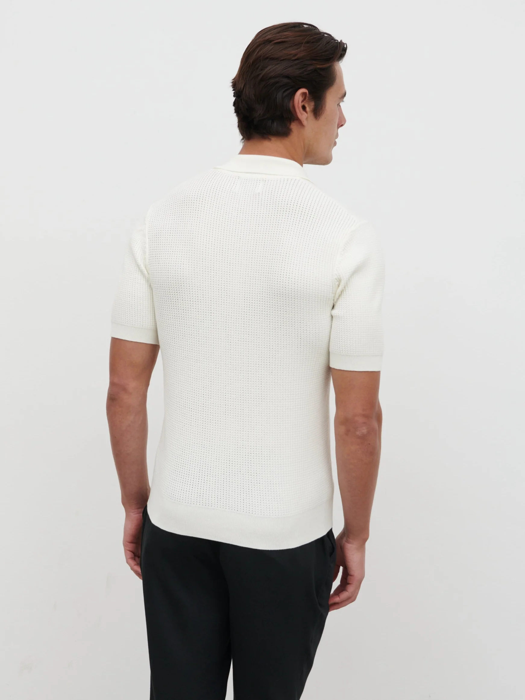 Luka Openwork Knit Polo - Cream - Image 6