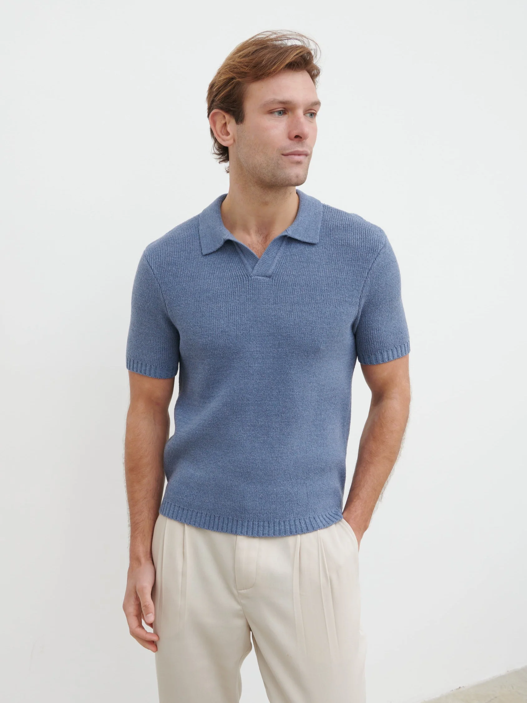 Mason Fine Tape Knit Polo - Blue