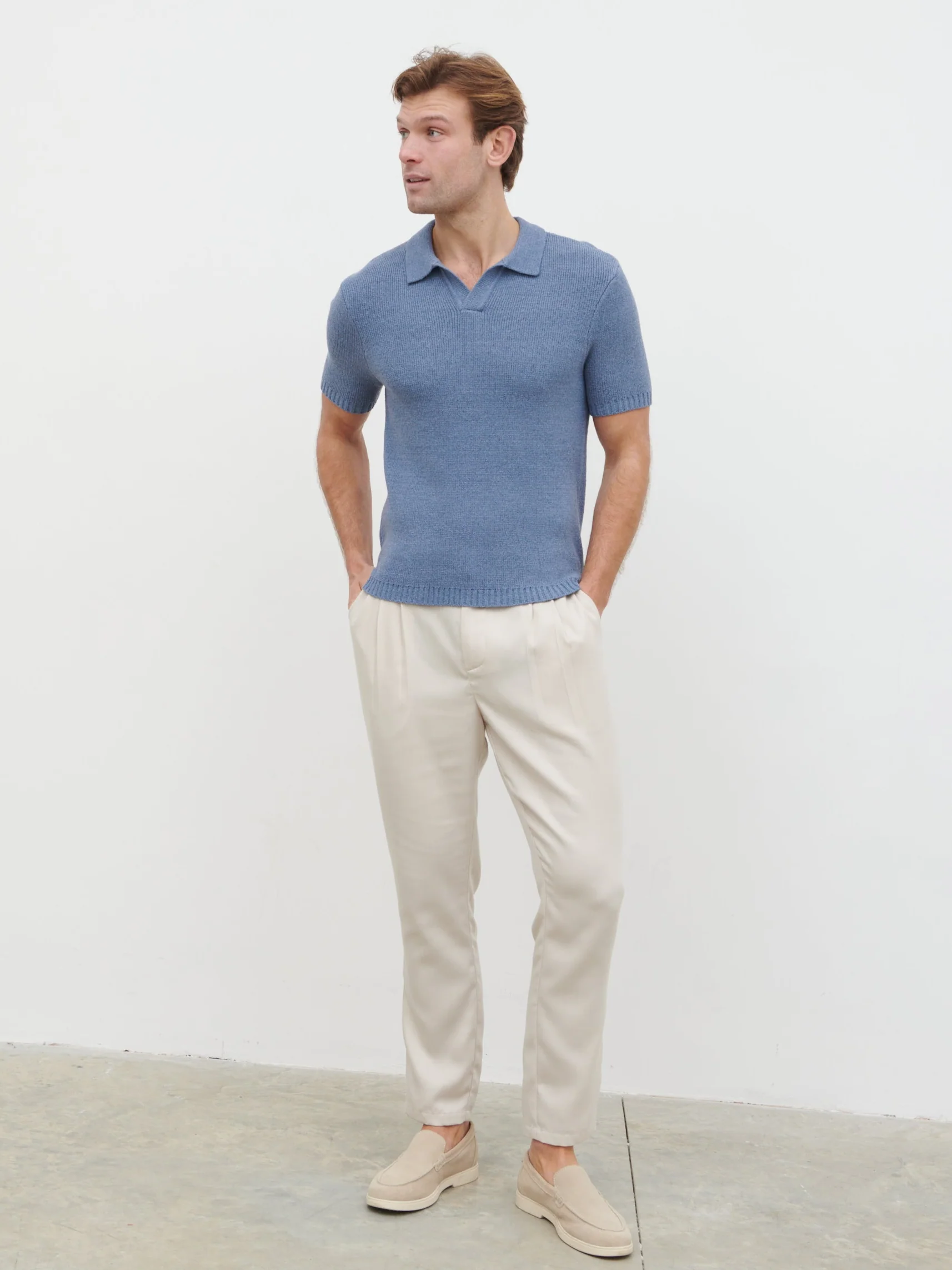 Mason Fine Tape Knit Polo - Blue - Image 2