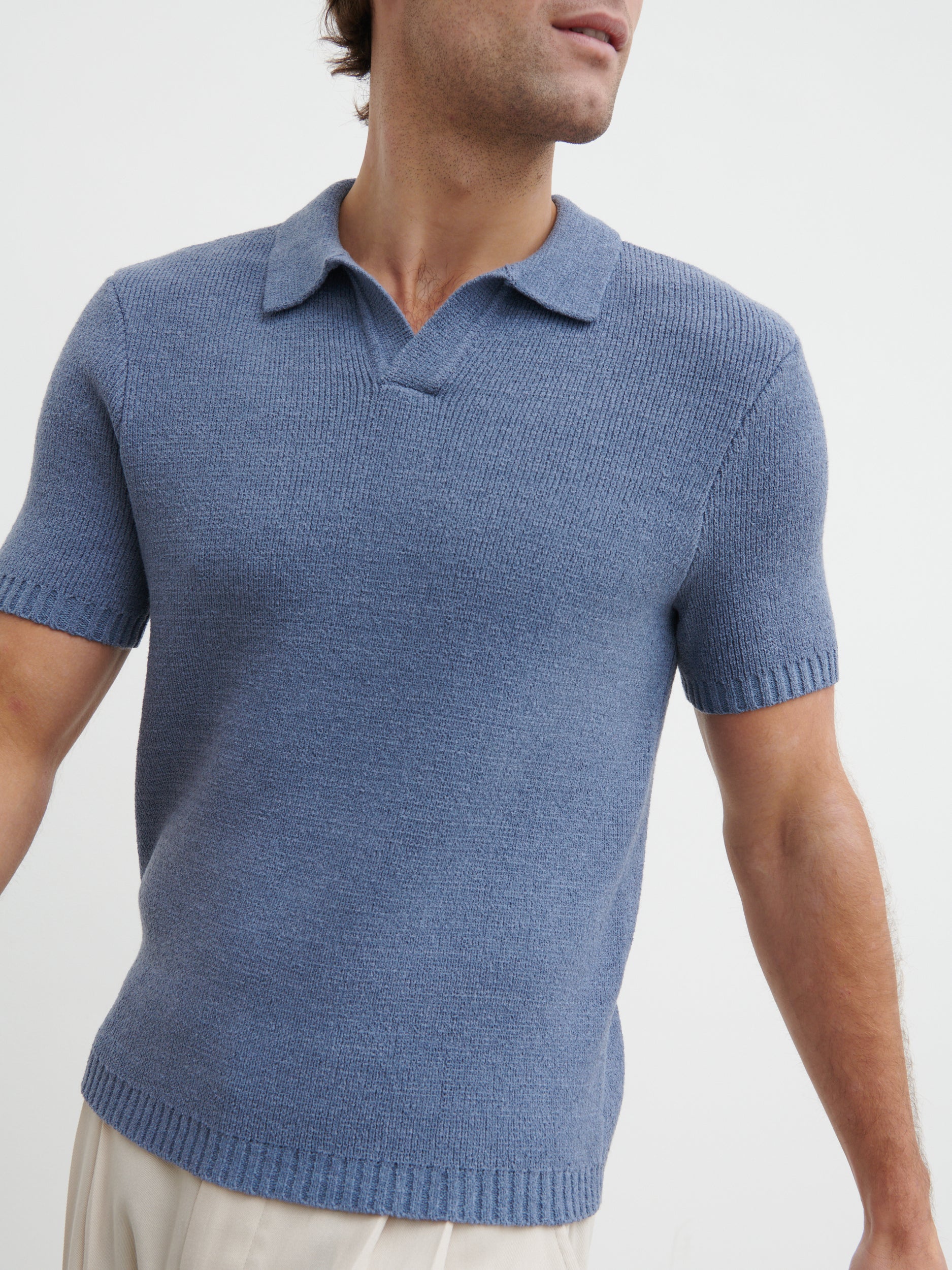 Mason Fine Tape Knit Polo - Blue - Image 3