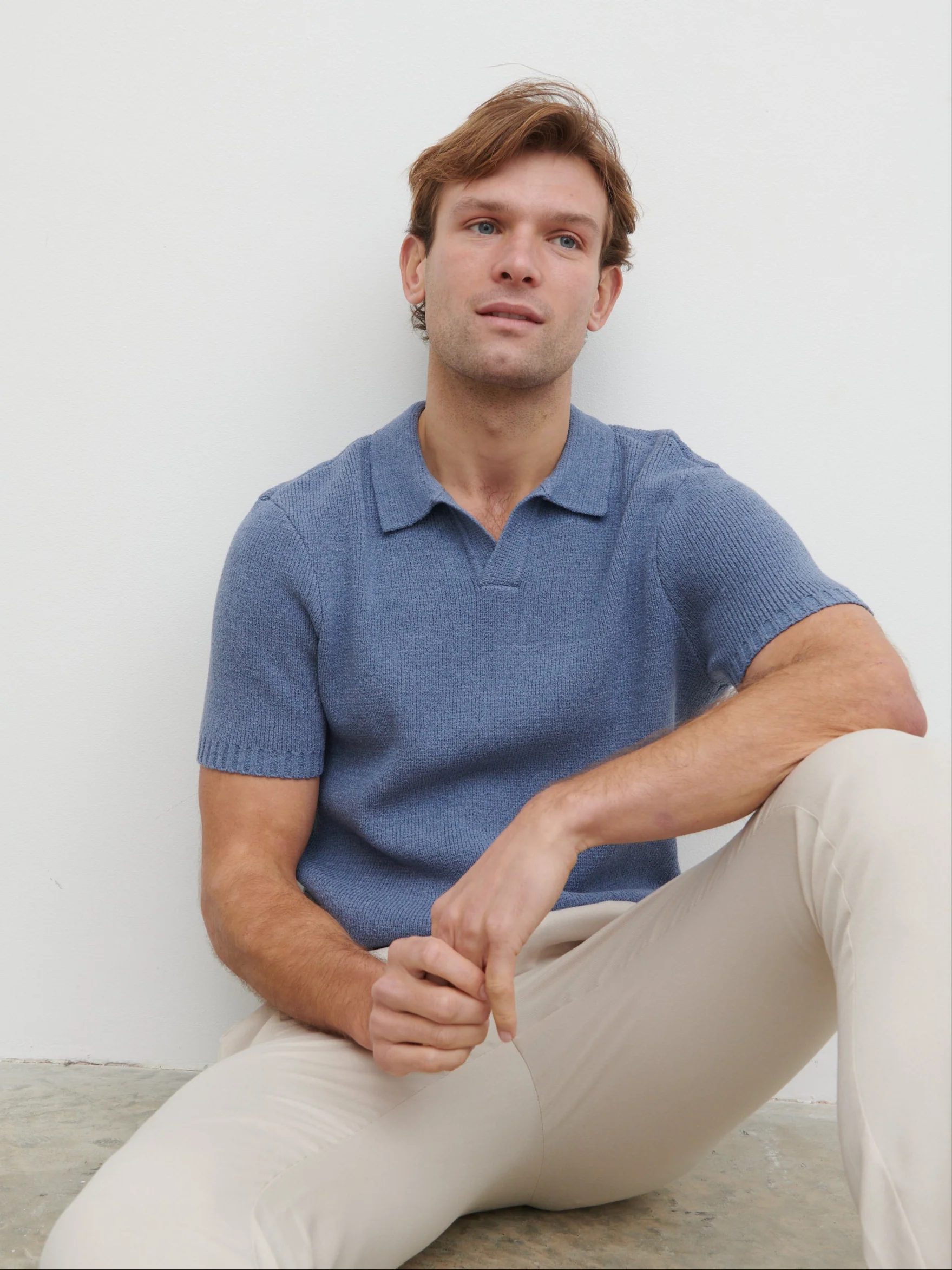 Mason Fine Tape Knit Polo - Blue - Image 4