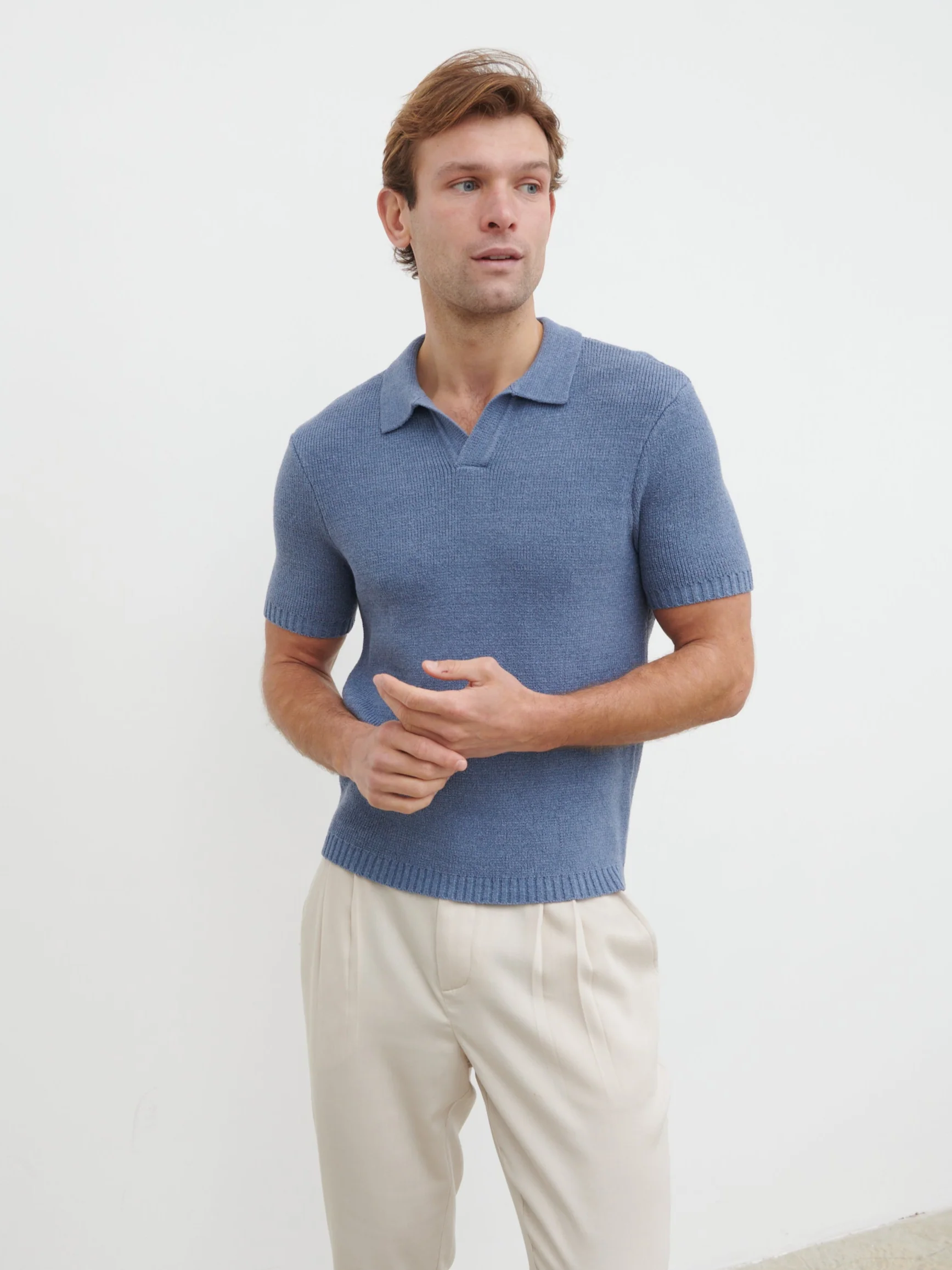 Mason Fine Tape Knit Polo - Blue - Image 5