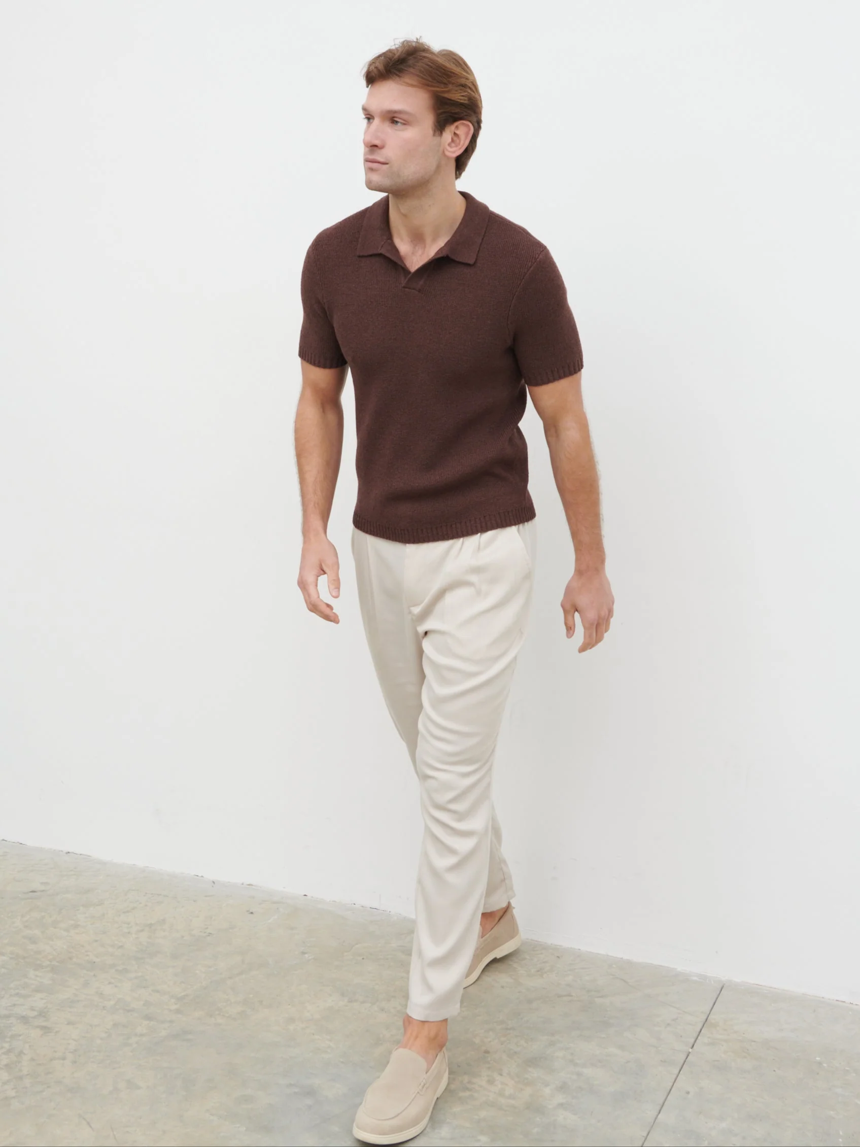 Mason Fine Tape Knit Polo - Chocolate Brown - Image 4