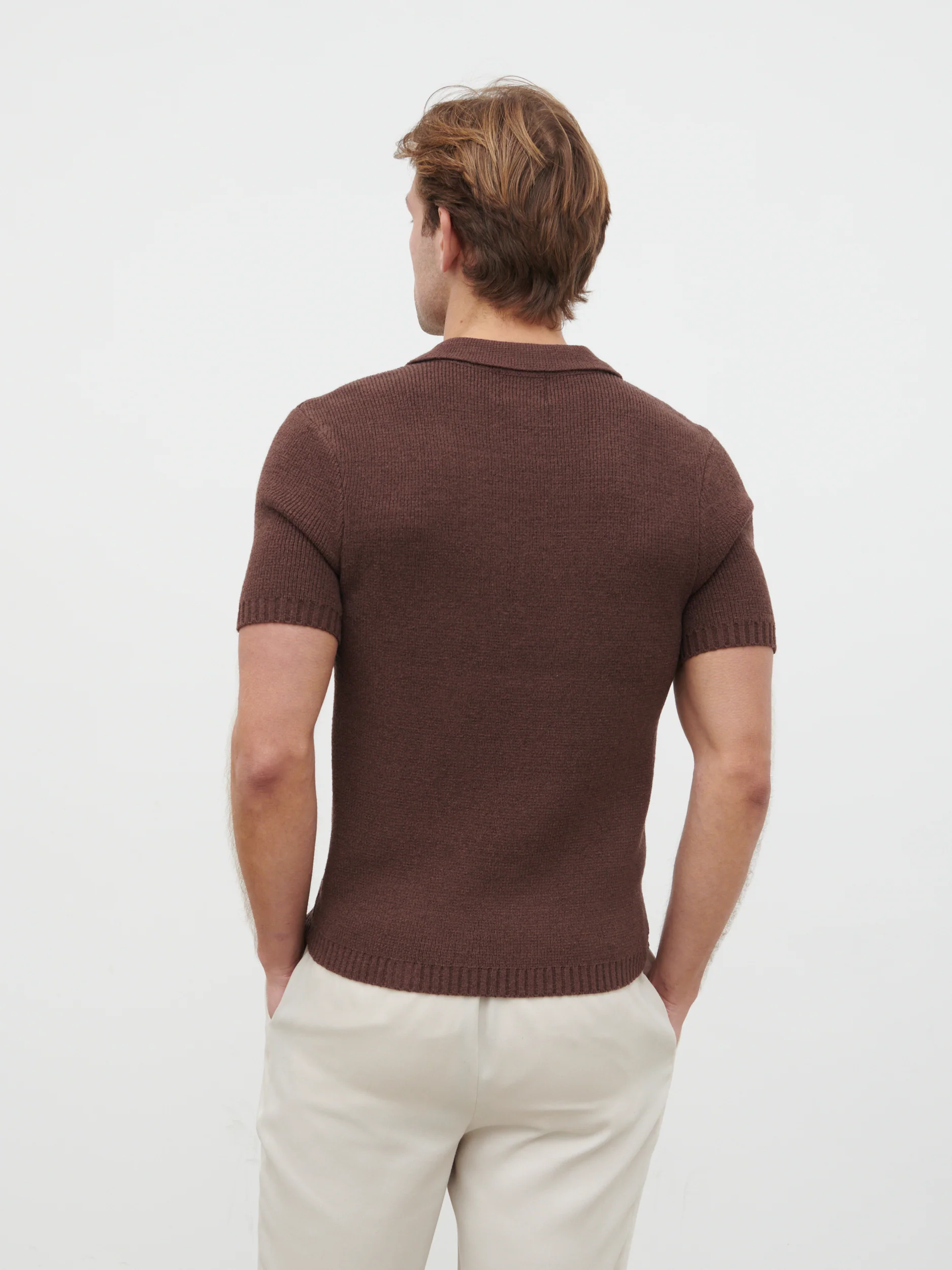 Mason Fine Tape Knit Polo - Chocolate Brown - Image 6