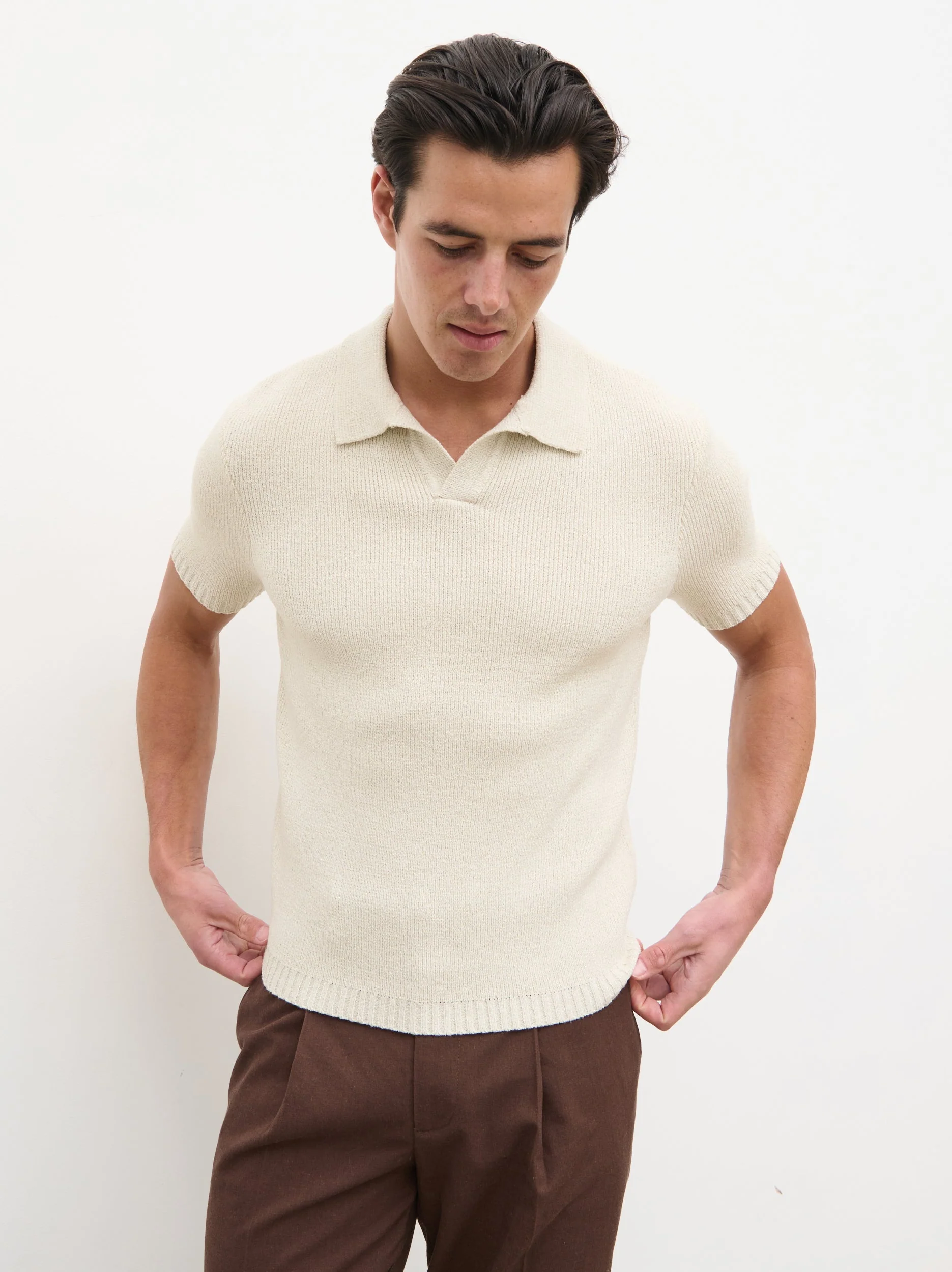 Mason Fine Tape Knit Polo - Light Grey - Image 2