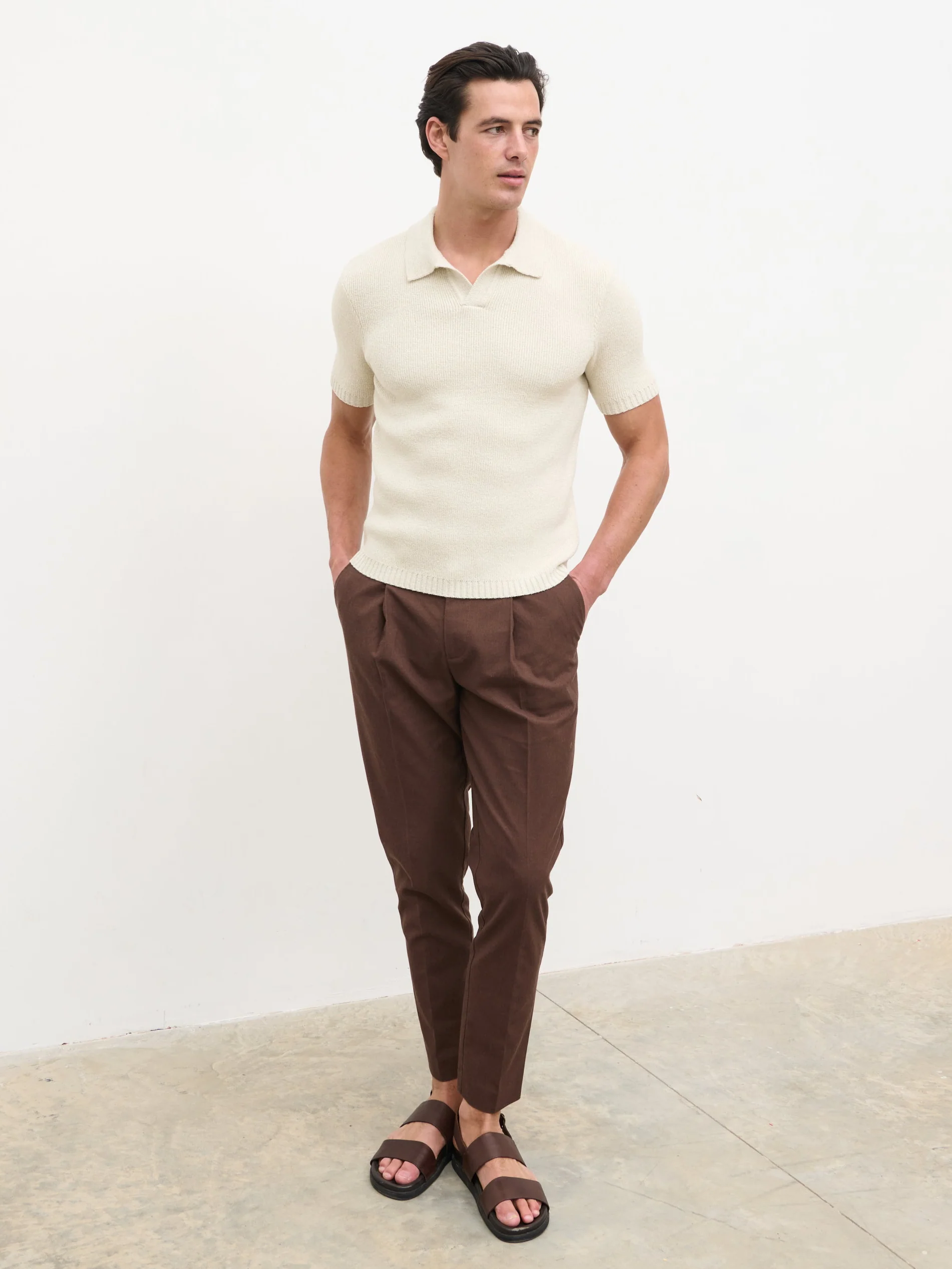 Mason Fine Tape Knit Polo - Light Grey - Image 3