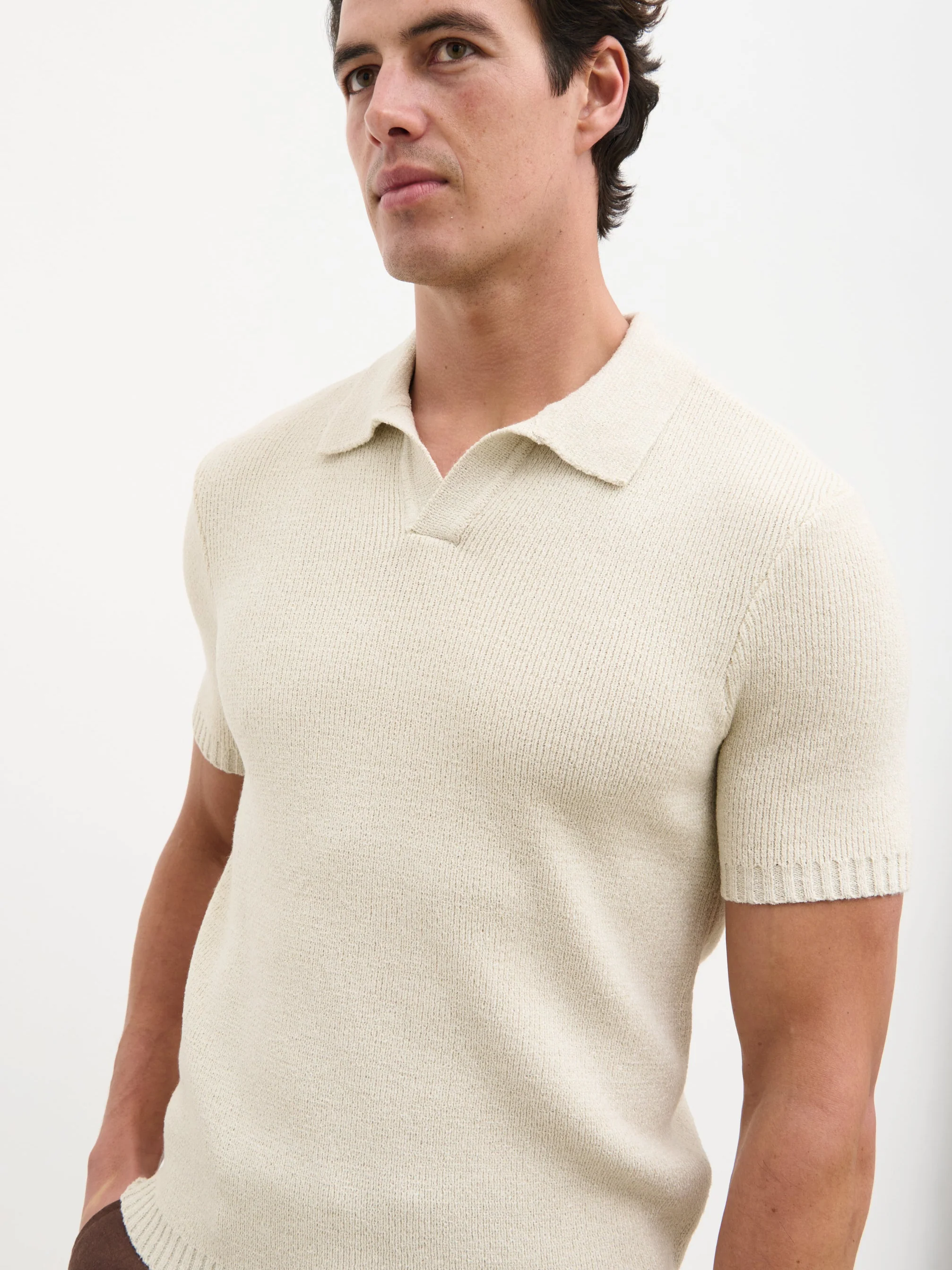 Mason Fine Tape Knit Polo - Light Grey - Image 5