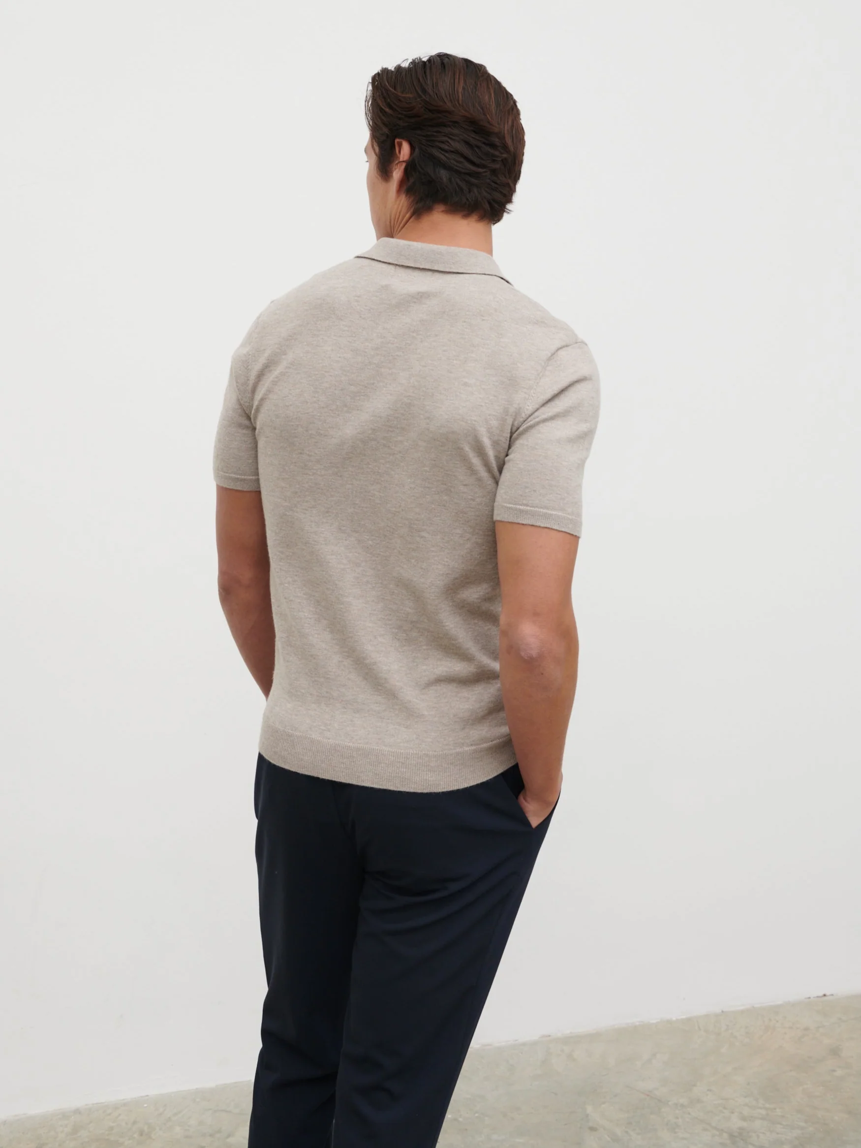 Matthew Open Collar Lightweight Knit Polo - Mushroom - Image 6