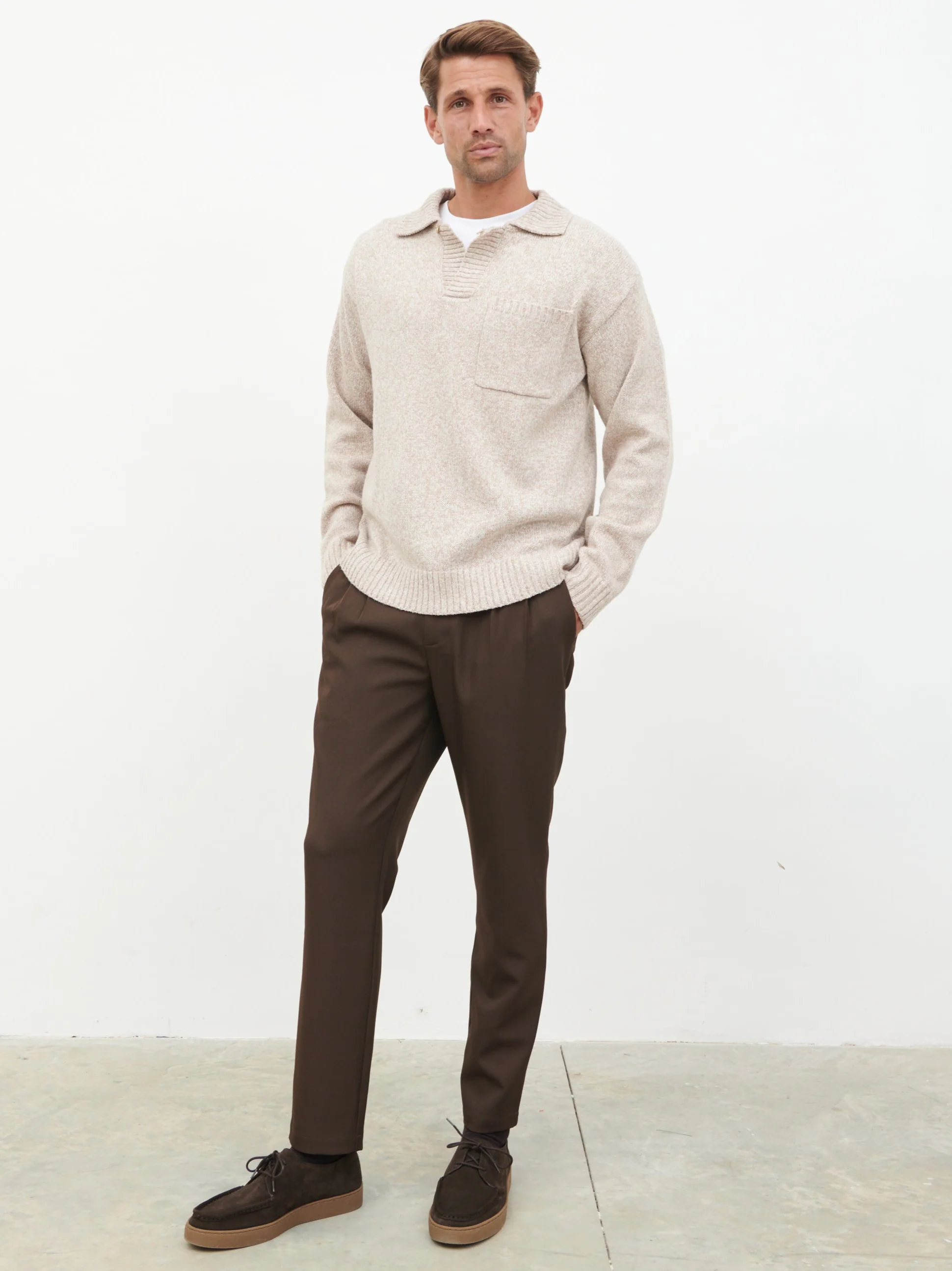 Maynard Pocket Detail Knit Jumper - Light Beige Marl - Image 4