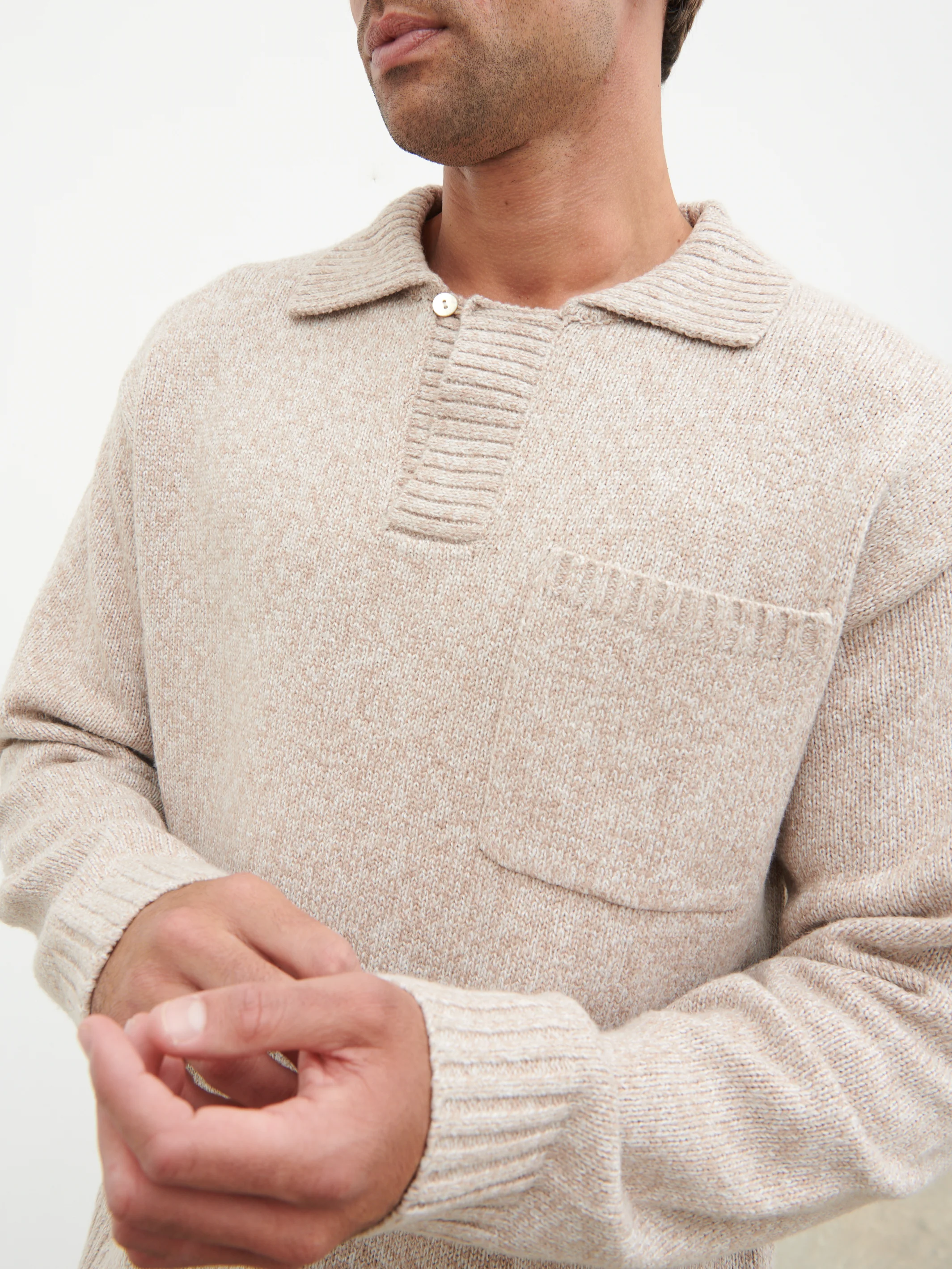 Maynard Pocket Detail Knit Jumper - Light Beige Marl - Image 5