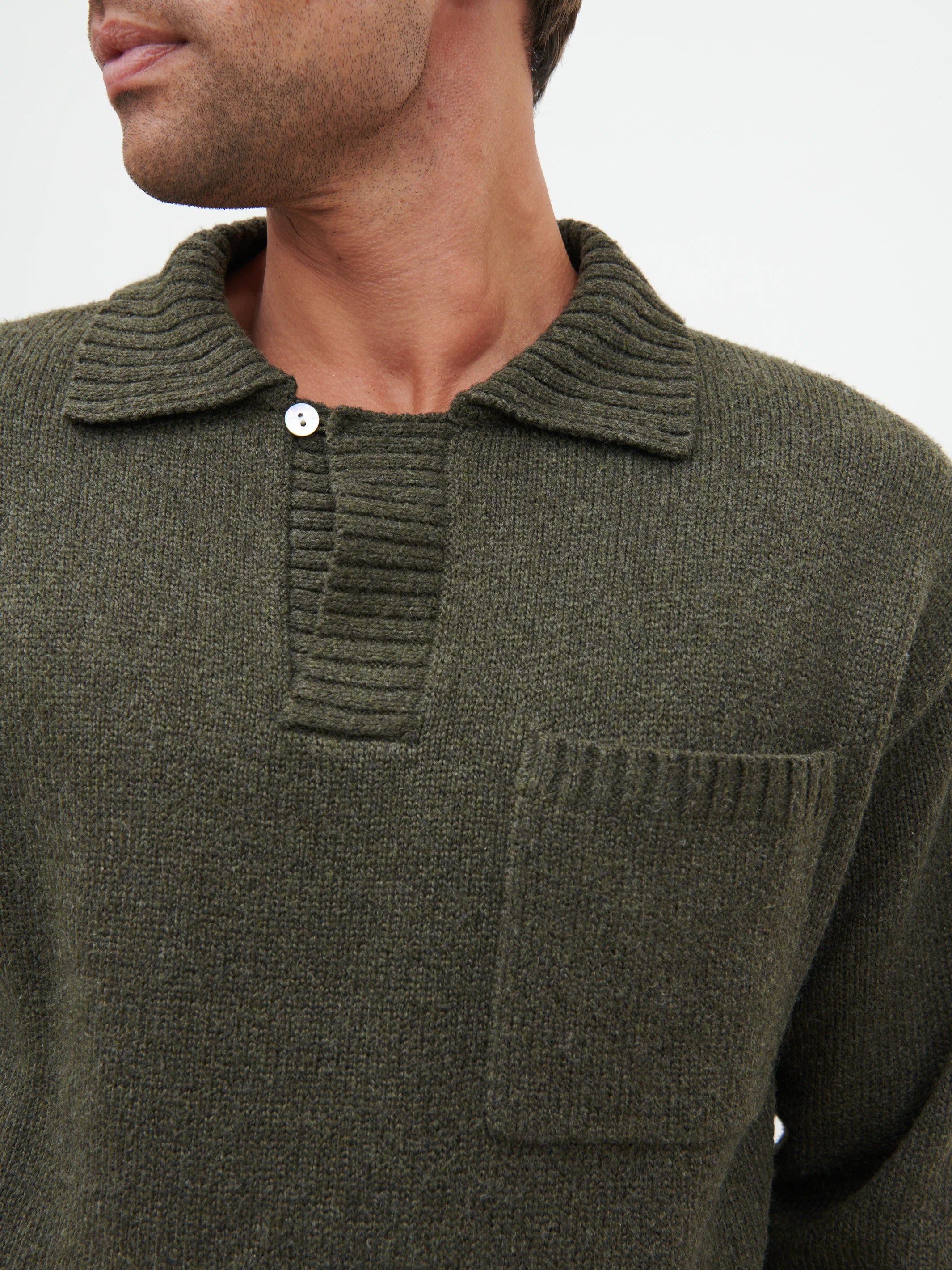 Maynard Pocket Detail Knit Jumper - Olive - Image 7